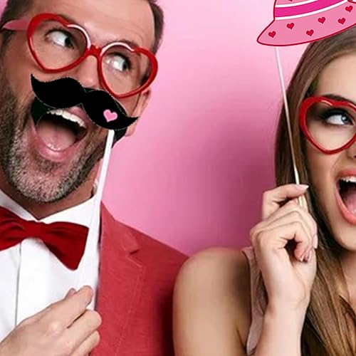 Miniatura 5 de BASEMMAHER Kit de accesorios para cabina de fotos para el día de San Valentín, 25 piezas de color rosa para selfies de boda, accesorios de