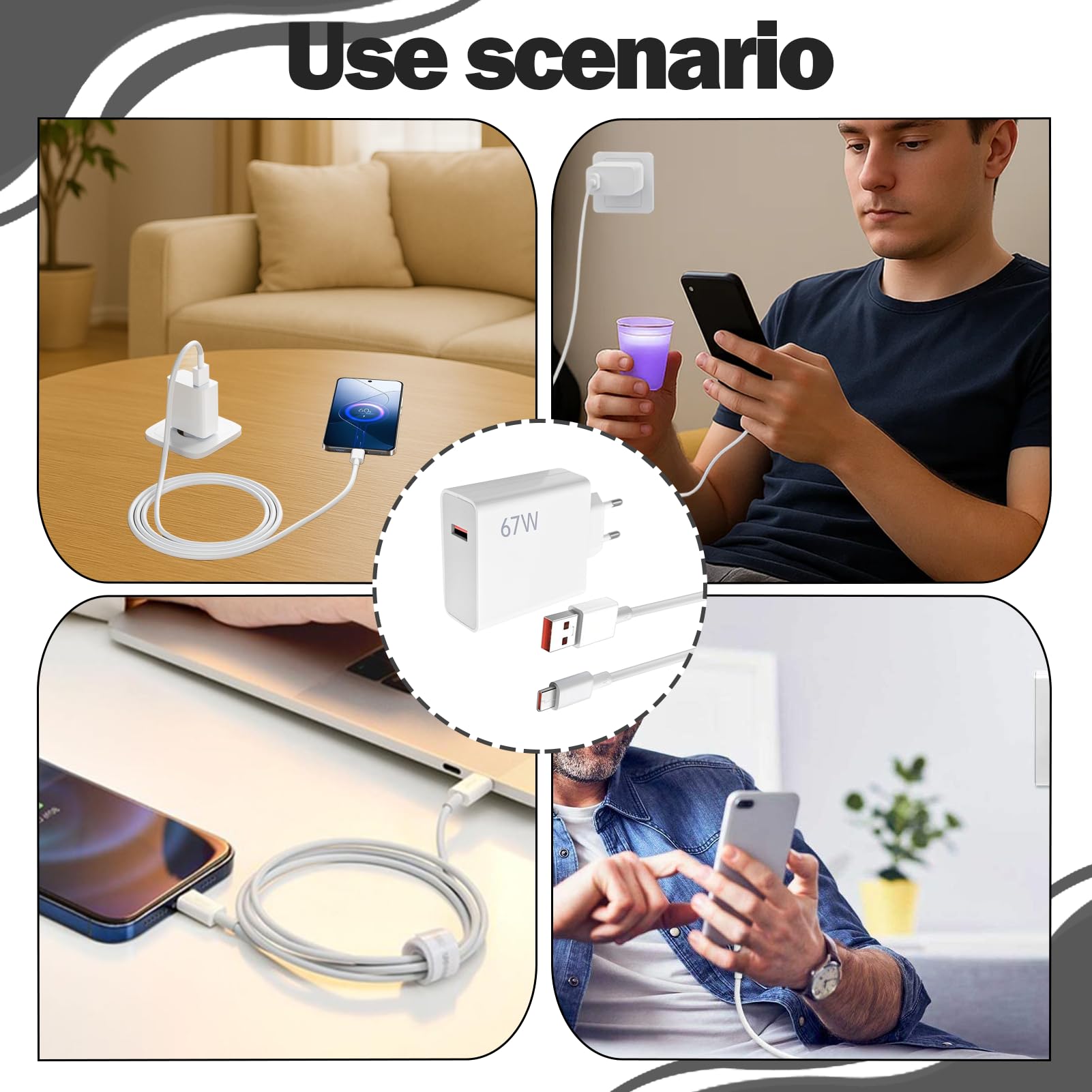 67W Chargeur Rapide USB Avec Câble USB C 1M, Adaptateur Charge,Chargeur Telephone Pour Xiaomi 14T 13T Mix Flip Mix Fold 3 POCO M6 X6 X5 X4 F5 X3 GT 13 Lite 12S