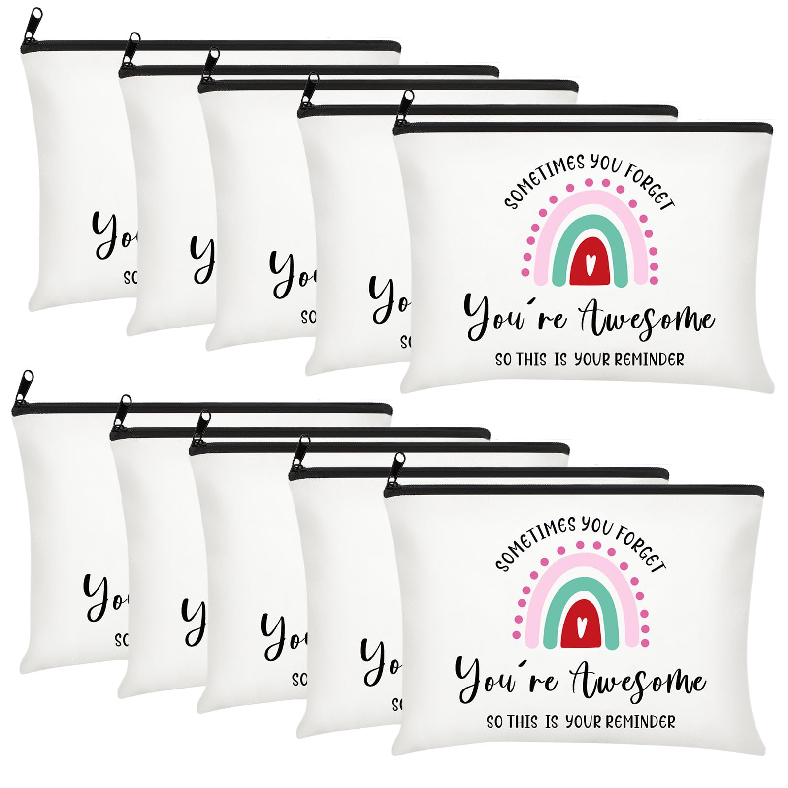 Chunful 10 Pieces Inspirational Canvas Makeup Bags for Women Graduation Gift Rainbow Canvas Cosmetic Bags Bulk with Zipper Friendship Gift Travel