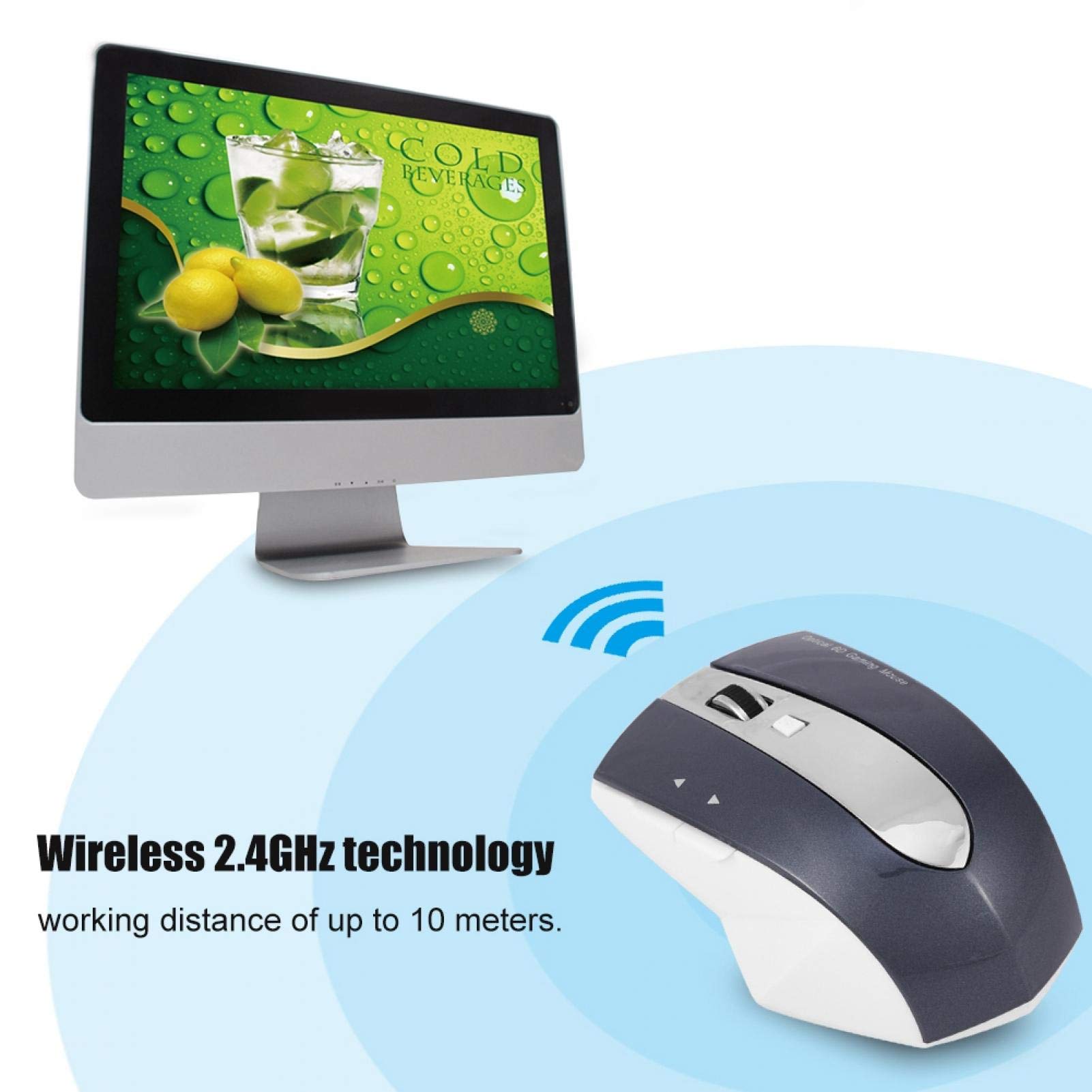 Ratón inalámbrico recargable de 2,4 GHz, ratón óptico para juegos, ahorro de energía, soporte de carga con luces indicadoras, para PC, tableta, portátil, oficina, hogar, viajes (negro) Double the