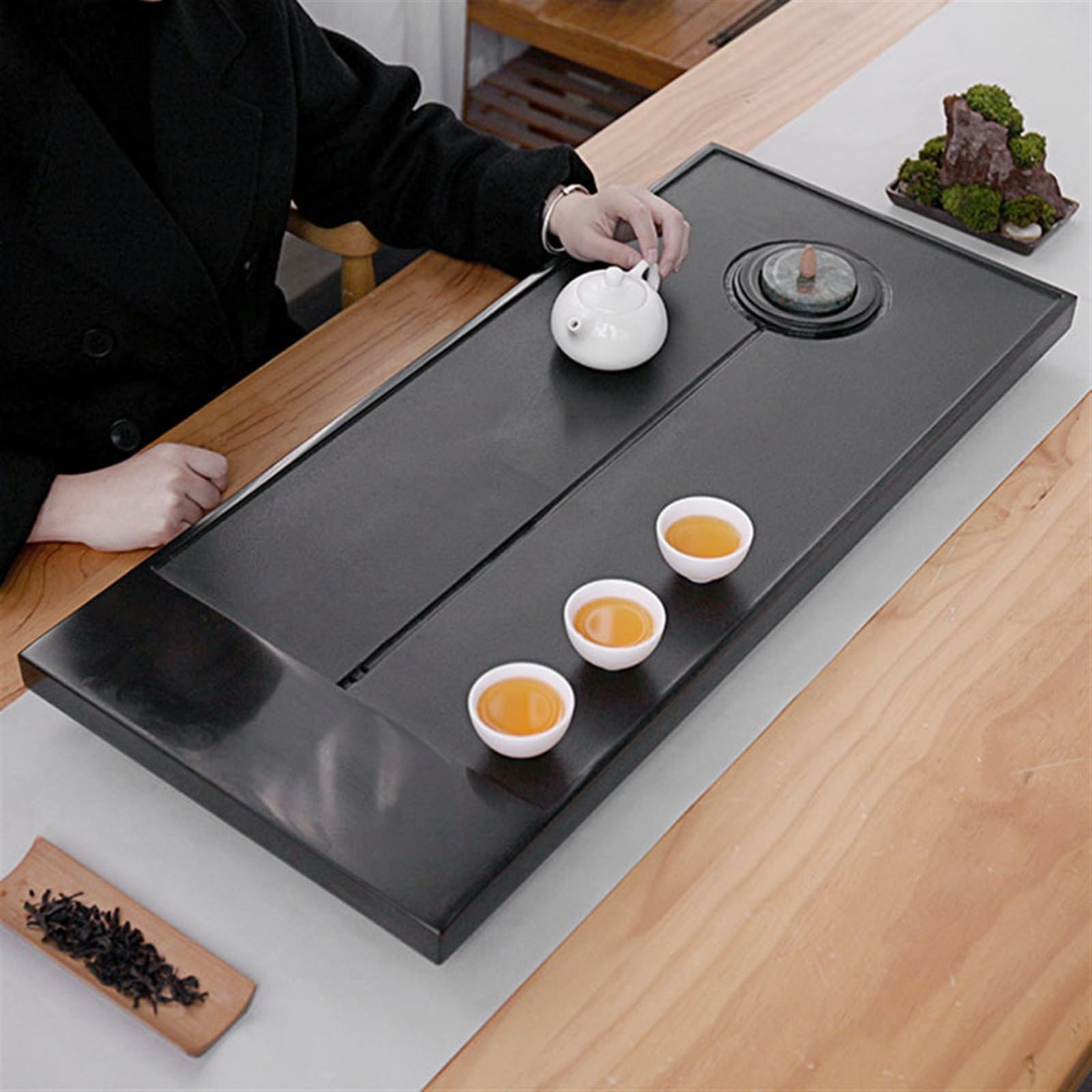 Bandeja de té Sencilla, Juego de té, Bandeja de té para el hogar, Mesa de té de Piedra de Kung fu, Juego de té de mar para el hogar (un Color, 80 x 35 x 3 cm)