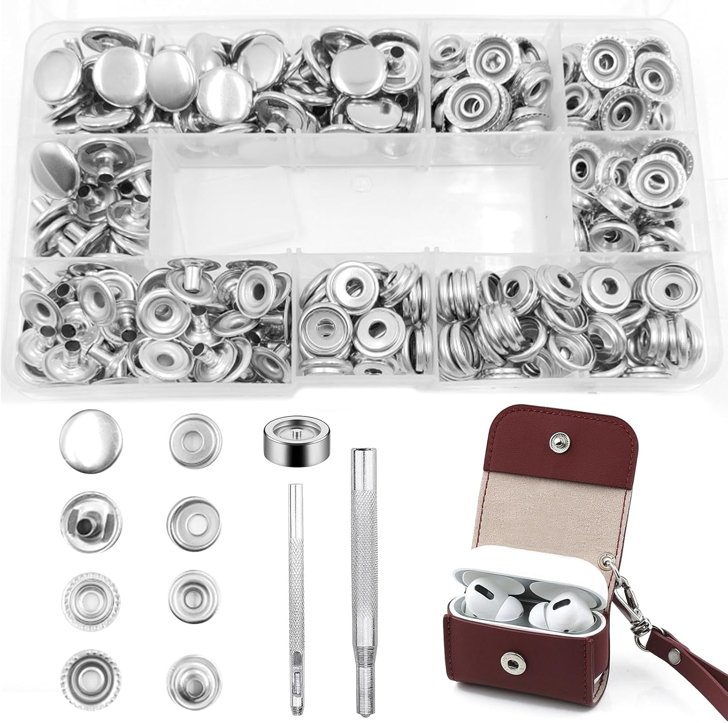 300 Piece Press Stud Set, 15 mm Press Studs Metal with Fixing Tool Snap Fastener Clothing Snaps Button for Leather DIY Craft Wallet Handbag