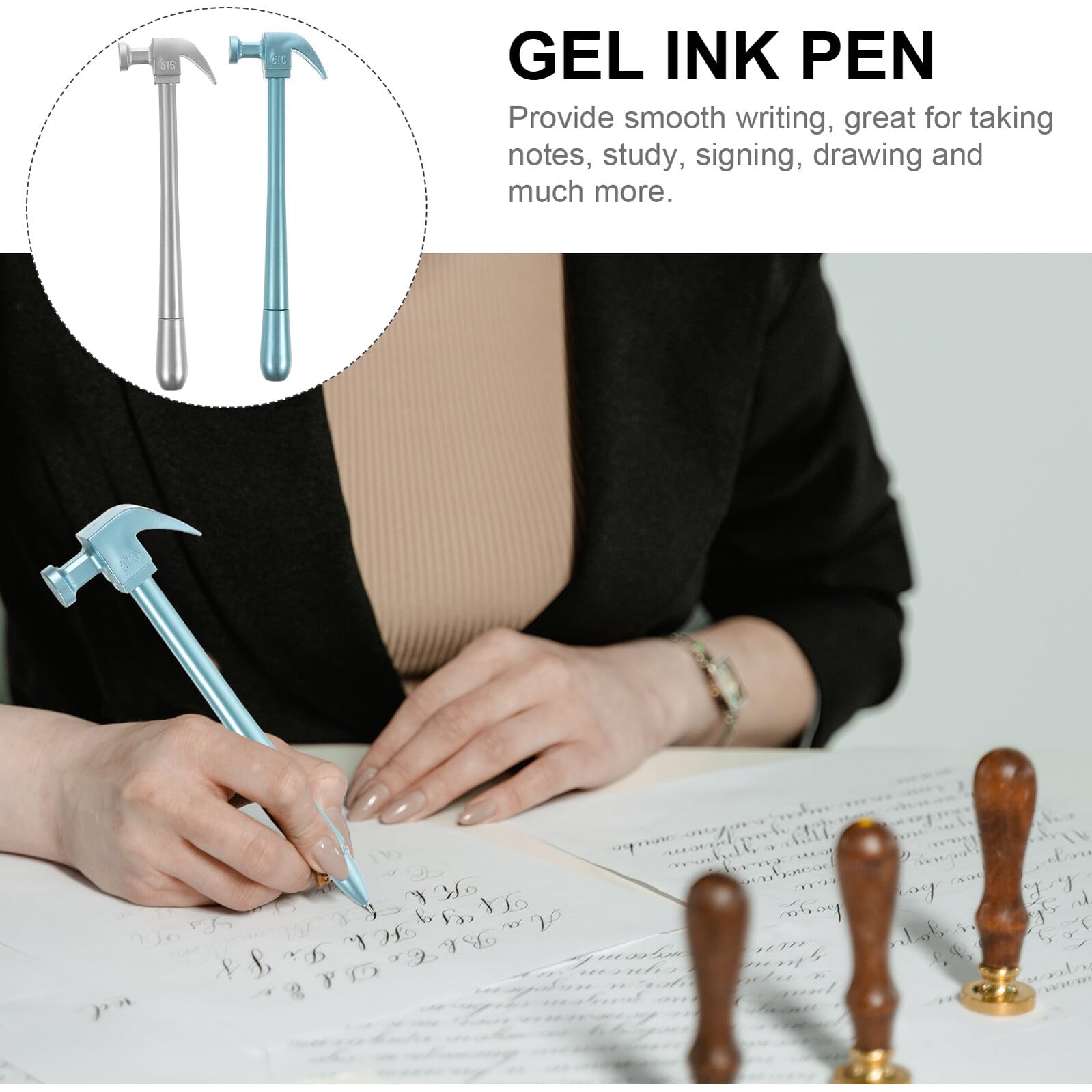 60 Piezas Bolígrafos de Gel con Tinta Negra Forma de Martillo Escritura Cómodo para Estudiantes y Oficina Colores Azul y Plata Pack Surtido