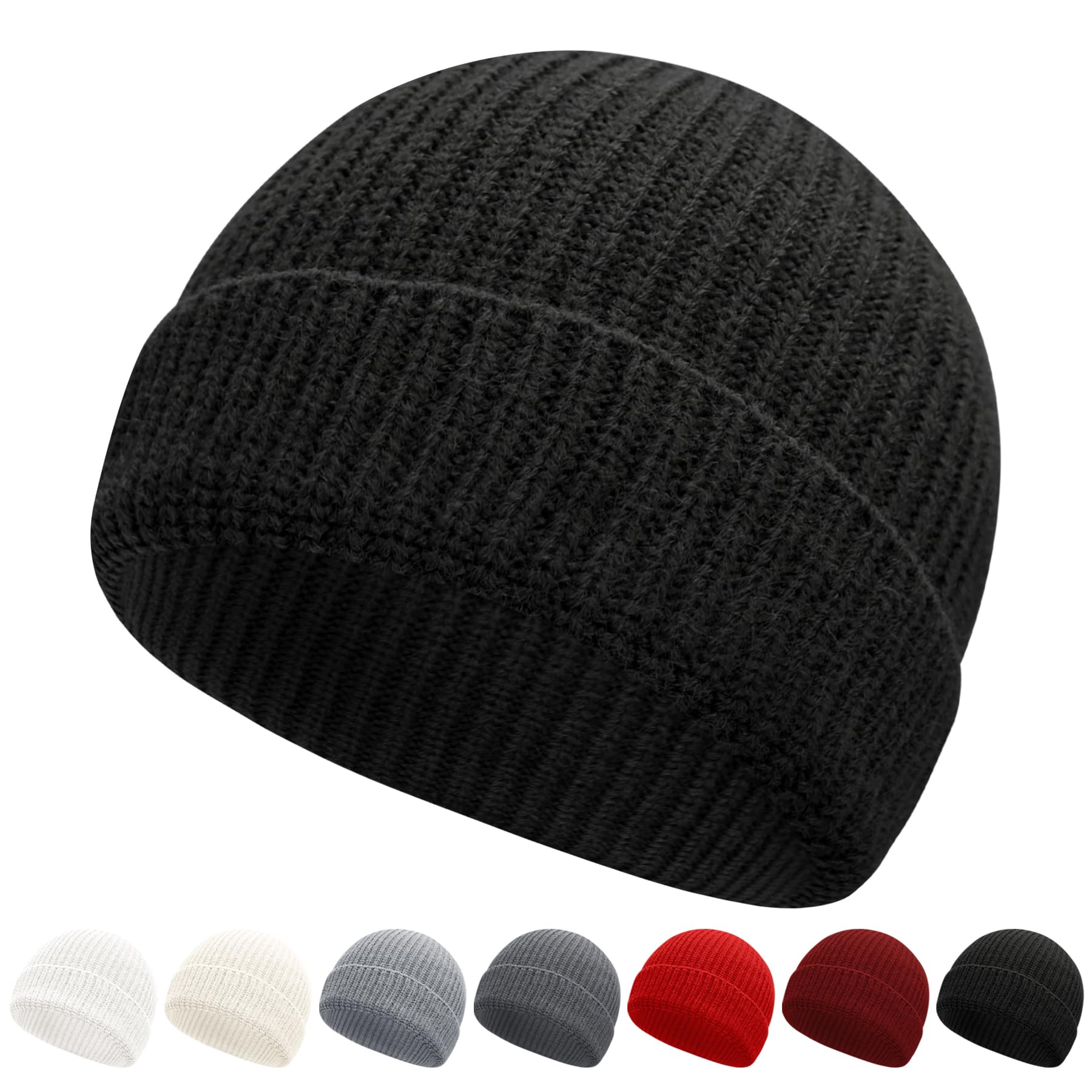 NPQQUAN Fisherman Beanies for Men Women Short Cuff Knit Beanie Winter Warm Hats Cap Black