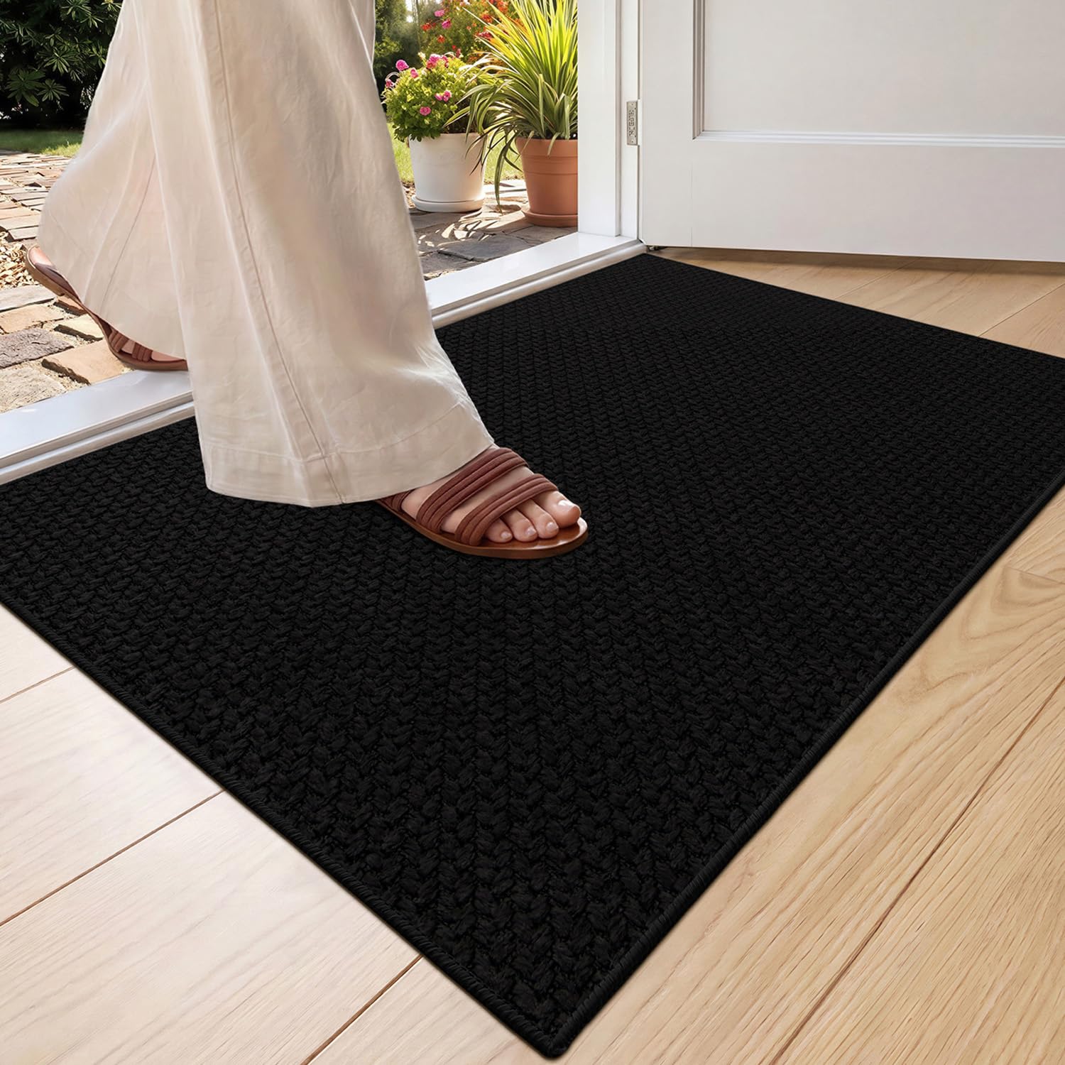 COLOR&GEOMETRY Indoor Doormat 60x90cm, Vintage Compilation Pattern, Non-slip Rubber Backing, Traps Dirt and Dust, Slim and Easy to Care for Entrances, Bedrooms, Hallways,Ebony Black
