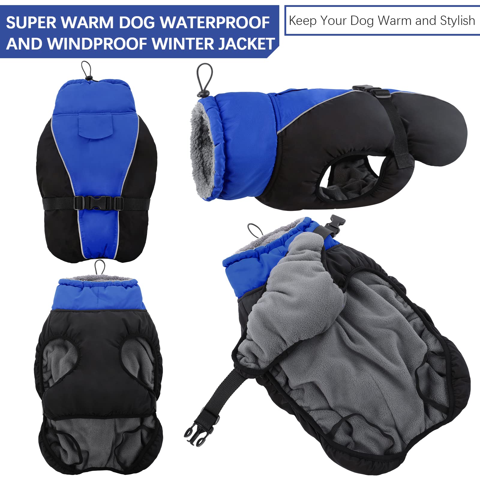Hjyokuso Dog Coats & Jackets, Waterproof Winter Jacket for Small to Large Dogs, Blue - Image 2