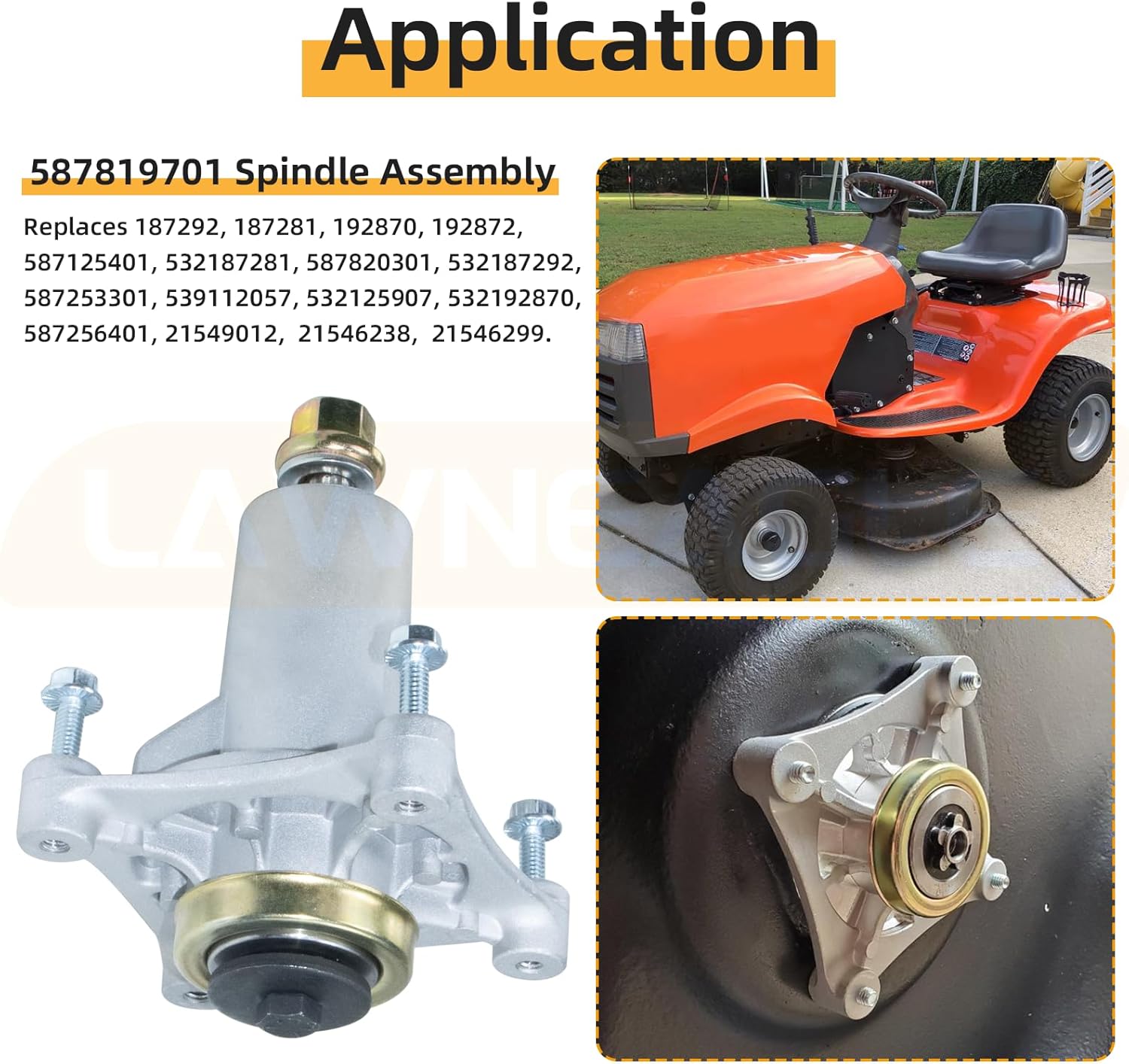 3 Pack 587819701 Spindle Assembly Kit Replaces 532187281 532187292 587820301 587253301 532192870 587125401 for Husqvarna 48" YTH2348 YTH24K48 YTH24V48 Husqvarna 54" Z254 LGT2654 RZ5424 Decks