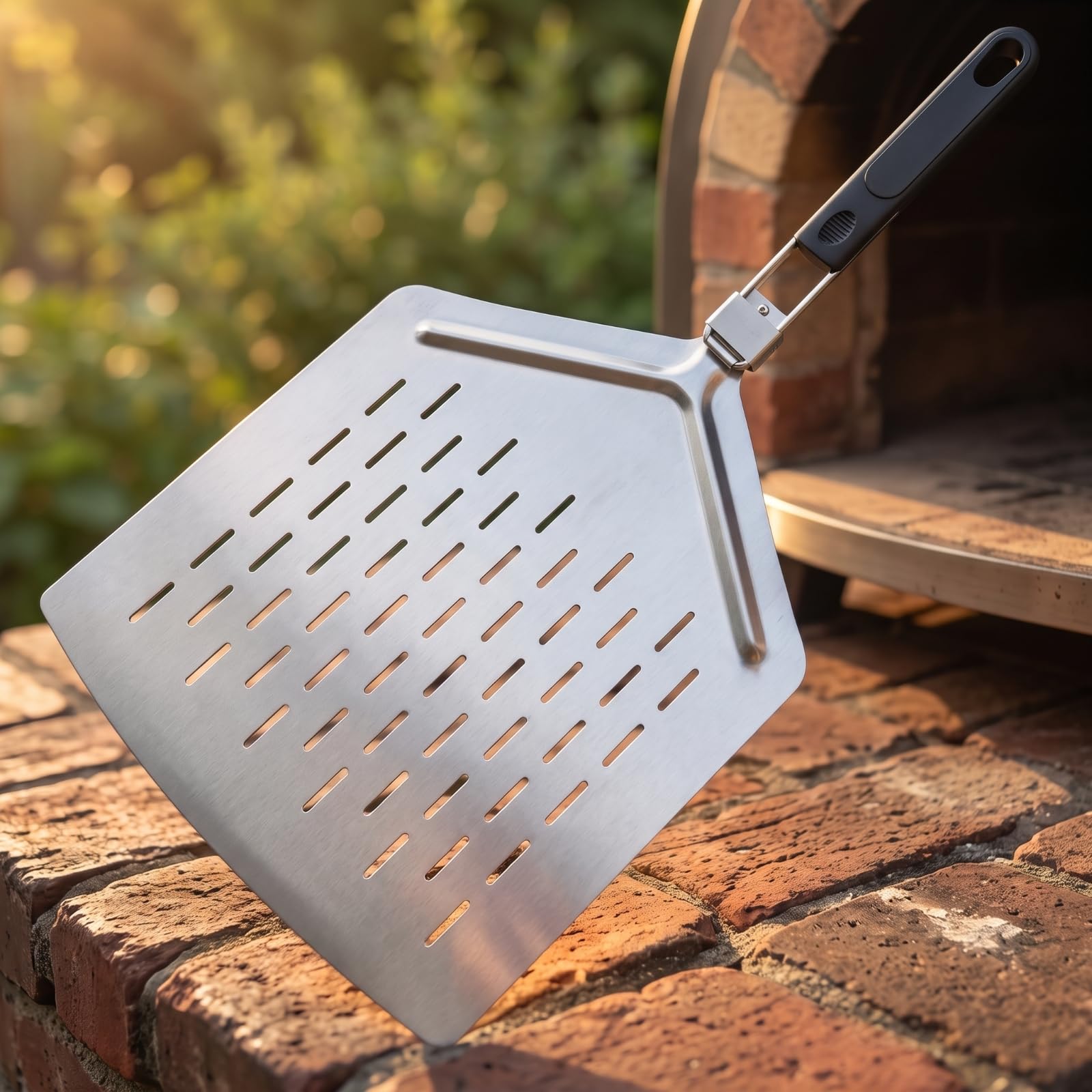Pala per Pizza Pizza Salvaspazio Utensile Professionale per Pizzaioli, Pizzeria, Pala Per Pizza Quadrata Grande Con Superficie In Acciaio Inossidabile 430 E Manico In Gomma-plastica