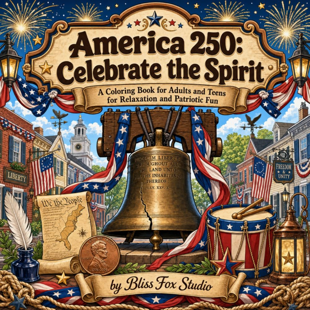 America 250: Celebrate the Spirit: A Coloring Book for Adults and Teens for Relaxation and Patriotic Fun