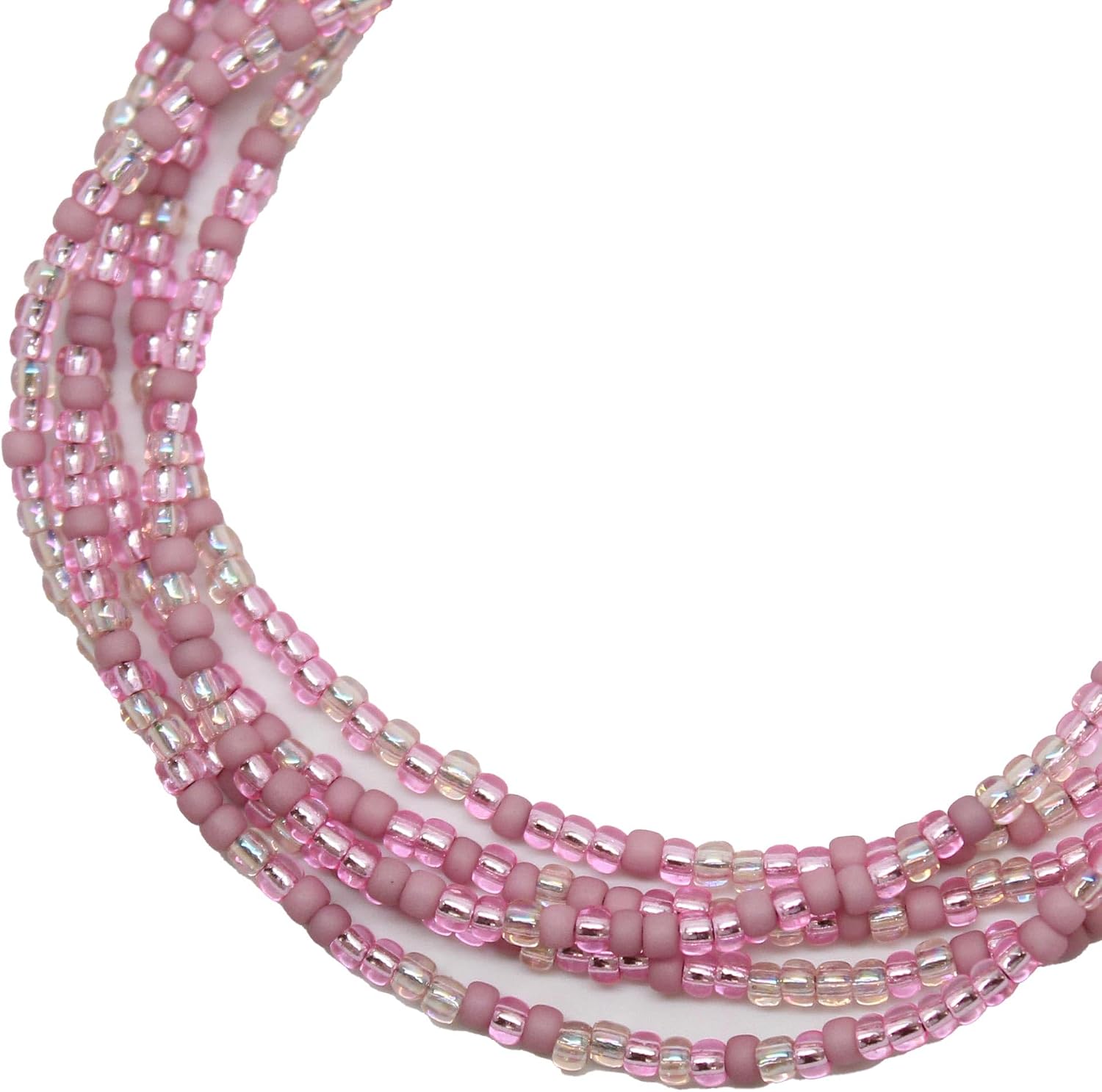 Handmade Pastel Pink Seed Bead Necklace, Thin 1.5mm Single Strand Beaded Necklace