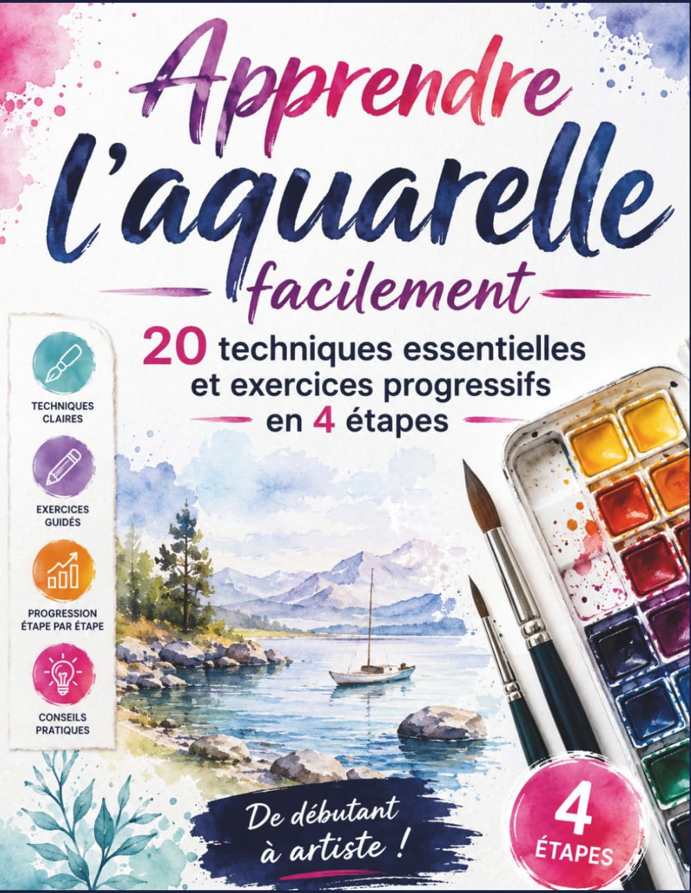 Apprendre l’Aquarelle: 20 Techniques Essentielles et Exercices Progressifs en 4 Étapes