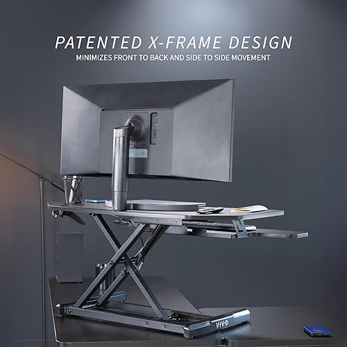 Miniatura 5 de VIVO Convertidor de escritorio de pie de 38 pulgadas ajustable en altura de esquina, estación de trabajo de elevación de monitor dual de mesa para