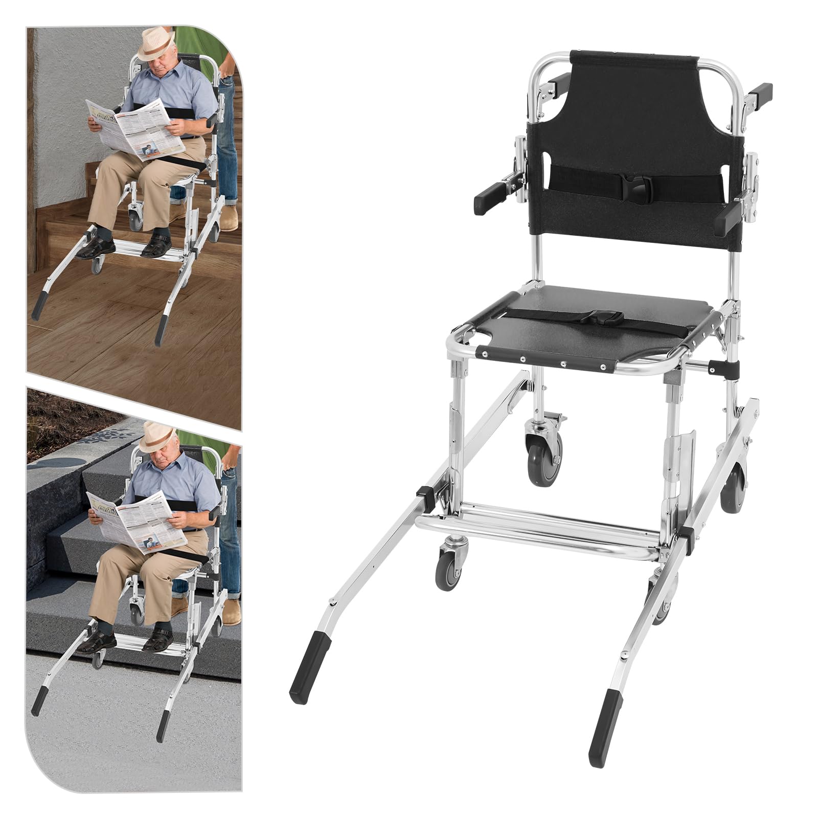 Chaise d'escalier EMS 159 kg, en alliage d'aluminium, avec ceintures de sécurité, sans installation, ambulance pliable, évacuation pour personnes âgées et handicapées, noire