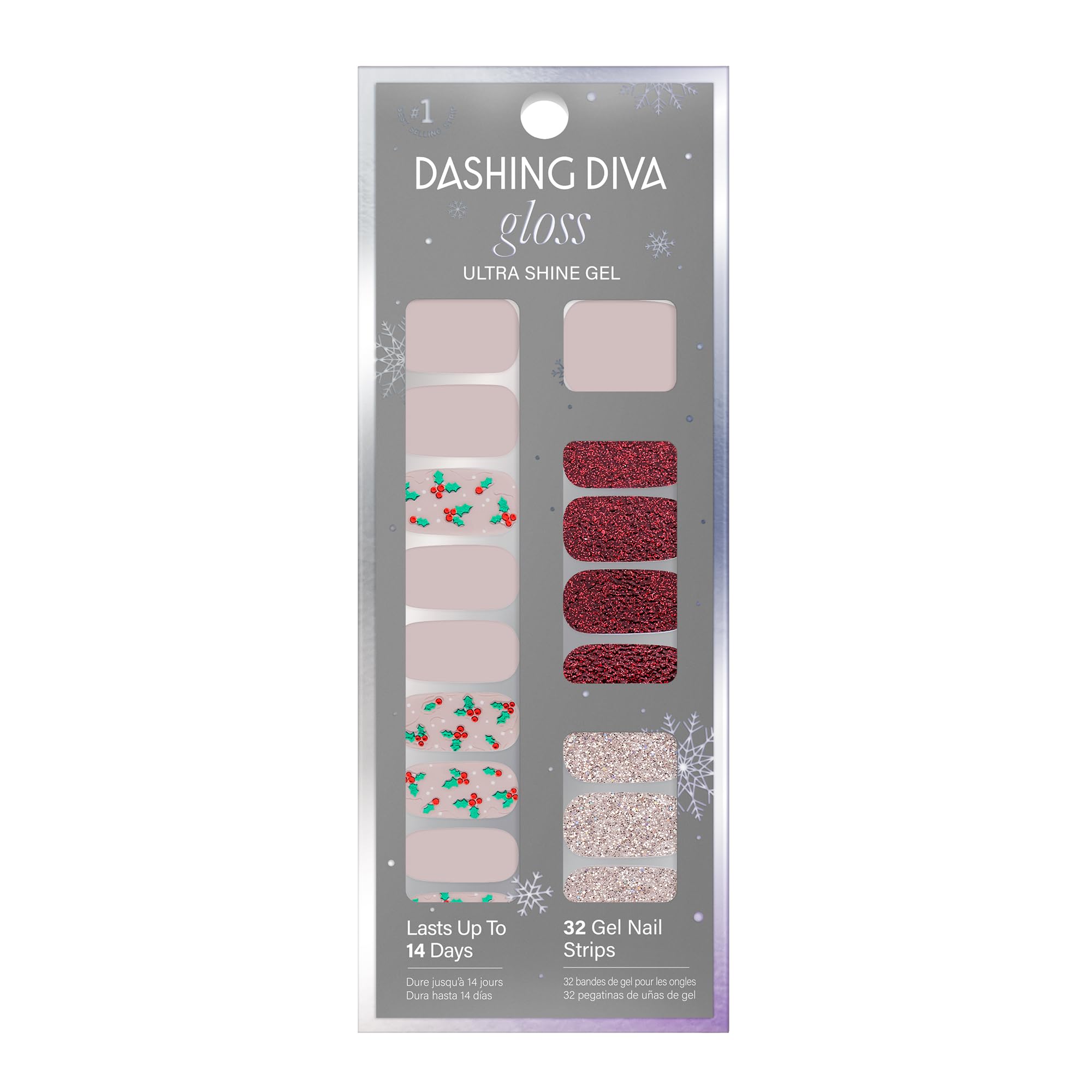 Dashing Diva Gloss Nail Strips - [Holly] Wood | UV Free, Chip Resistant, Long Lasting Gel Nail Stickers | Contains 32 Nail Wraps, 1 Prep Pad, 1 Nail