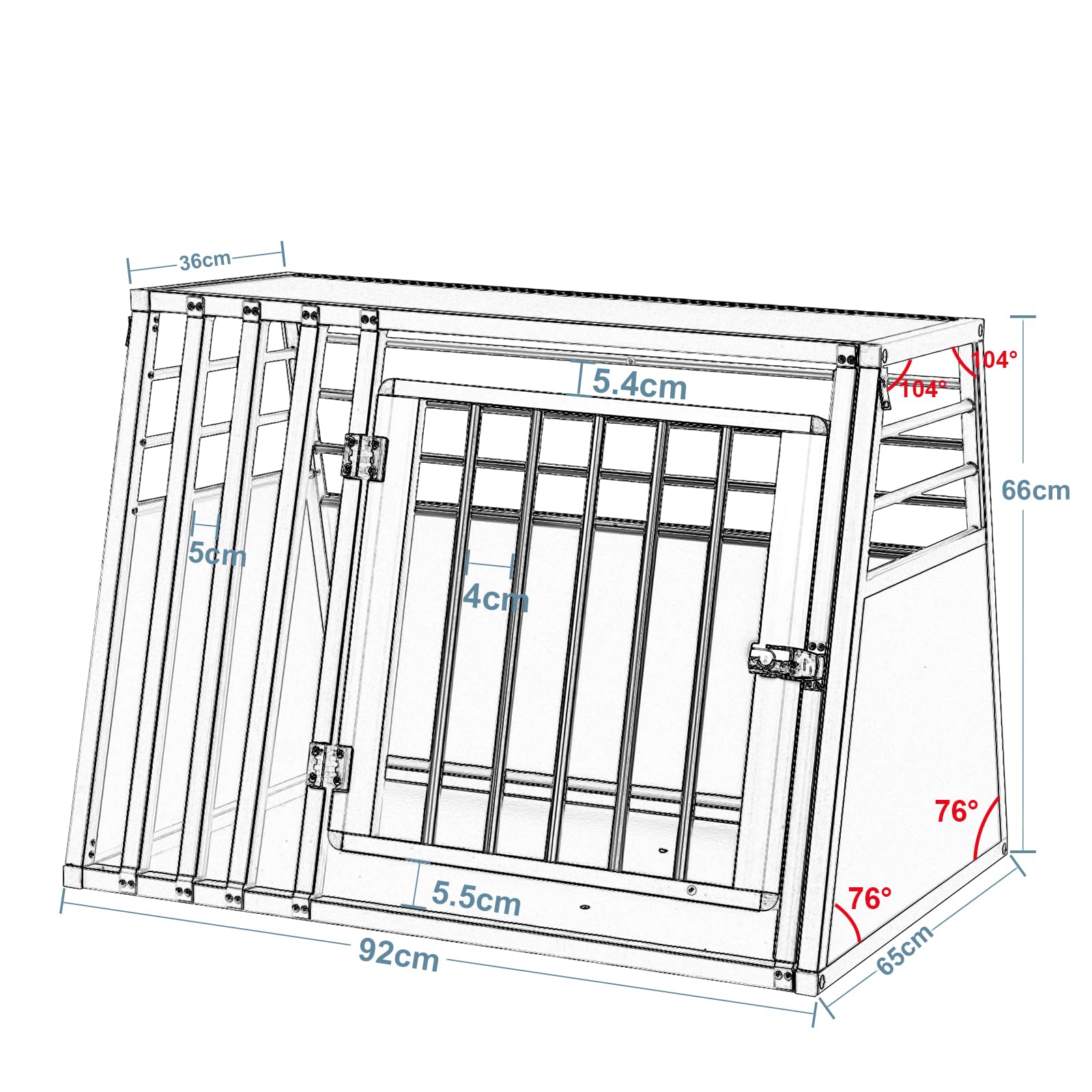 EUGAD Hundebox Auto Kofferraum, Aluminium Hundetransportbox für große mittlere Hunde 92x65x66cm Alu Hundebox Auto mit Sicherheitsverschluss, Leicht Stabil Transportbox Dog Crate für Zuhause