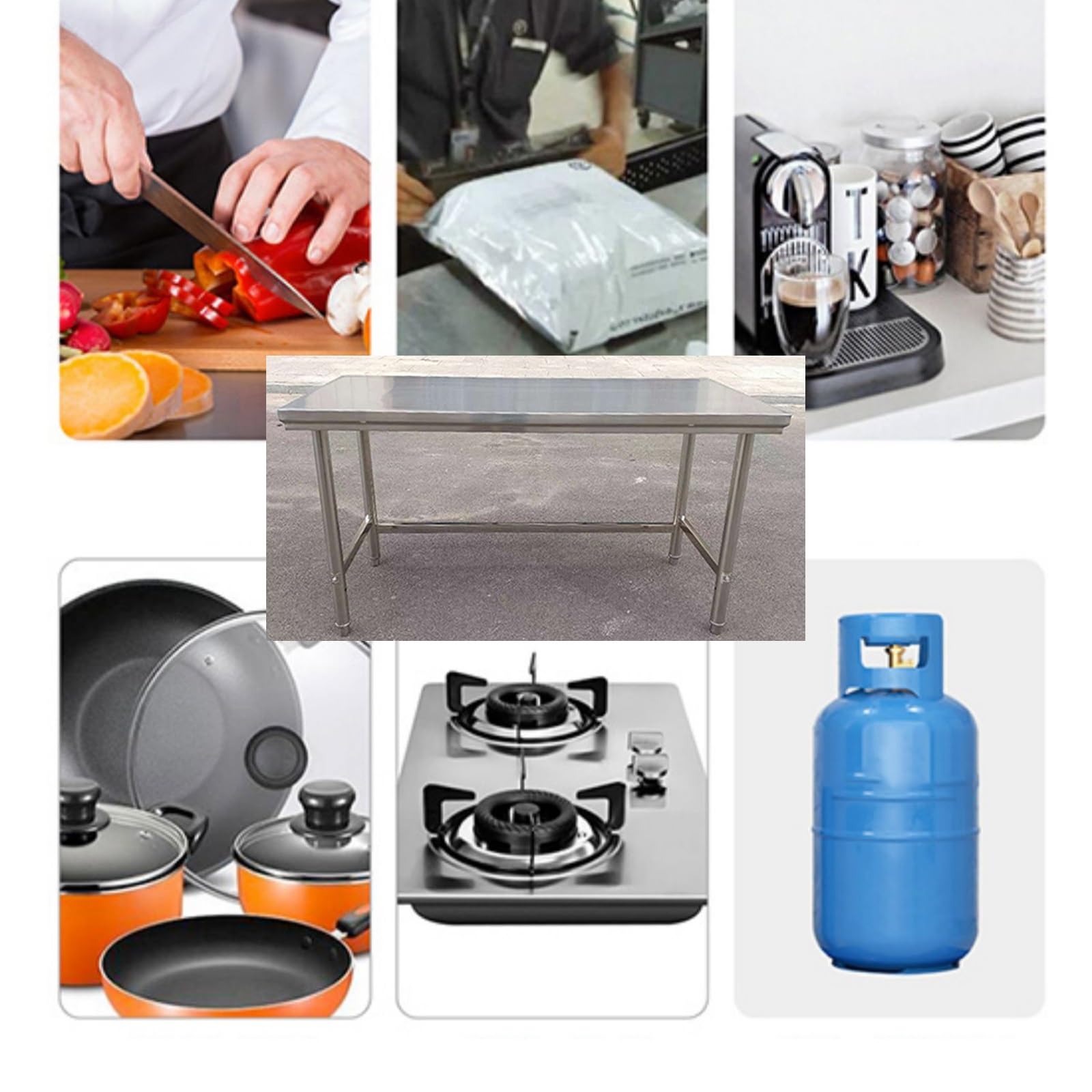 Tavolo da Lavoro Smontabile in Acciaio Inossidabile Rinforzato Tavolo da Preparazione per Cucina E Sala da Pranzo Tavolo da Imballaggio per Magazzino Facile da Assemblare