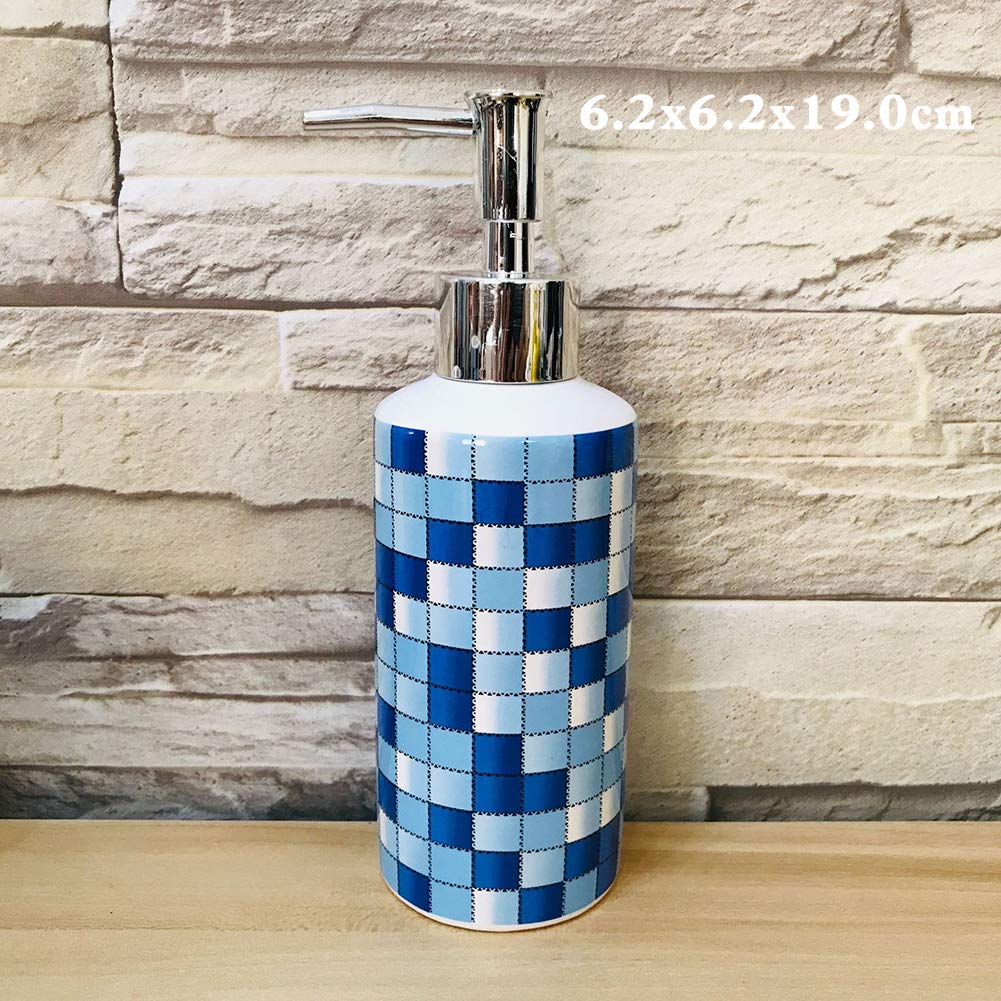 Muzi Badzubehör-Set aus Keramik, modernes Design, Seifenspender, Zahnbürstenhalter, Becher, Seifenschale (blaues Mosaik)