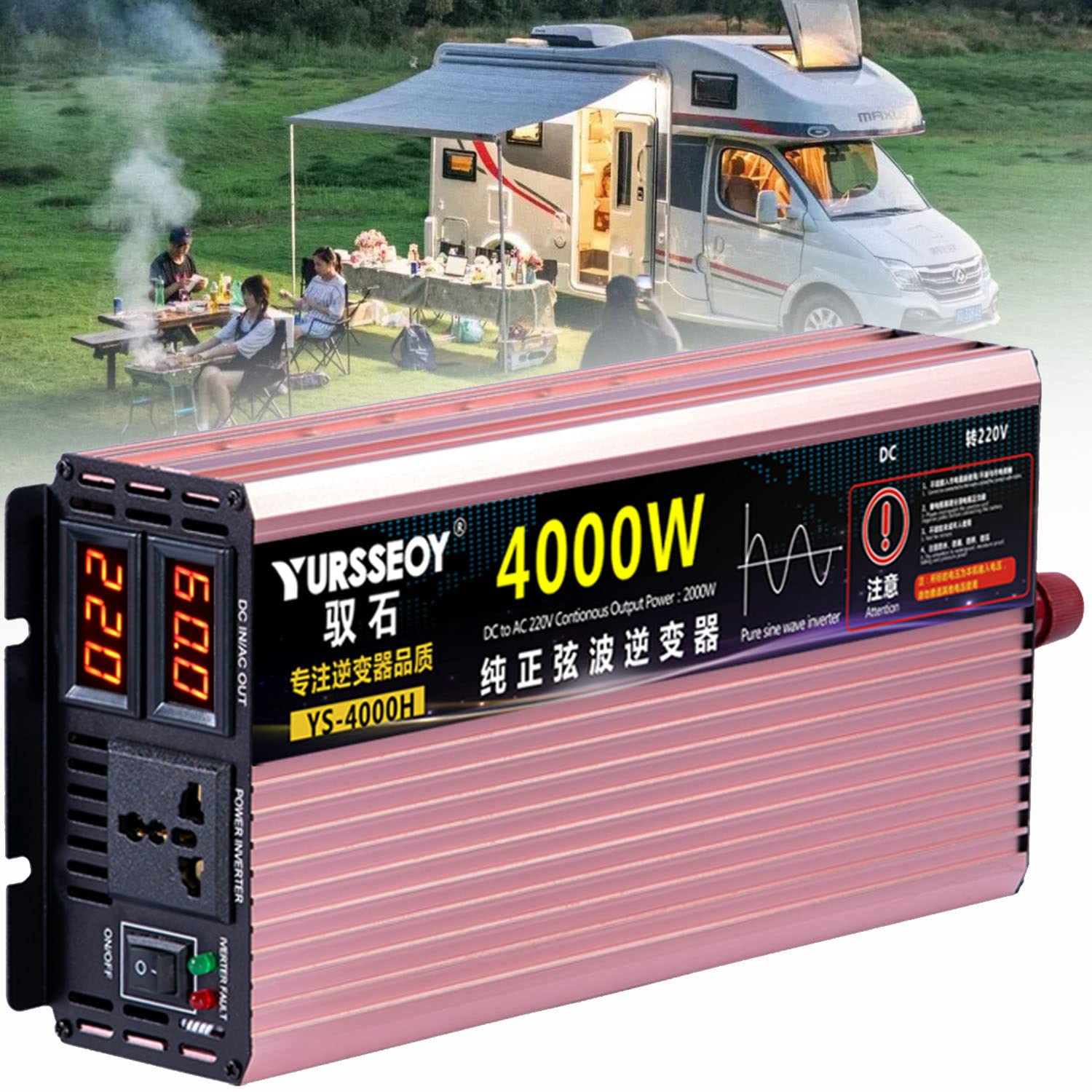 Przetwornica sinusoidalna 1600W 2600W 3200W 4000W 5000W 6000W 7000W 8000W 10000W przetwornica napięcia 12V 24V 48V 60V 72V na 230V przetwornica prądu przetwornica z gniazdami AC,ekran LCD,4000W-12V
