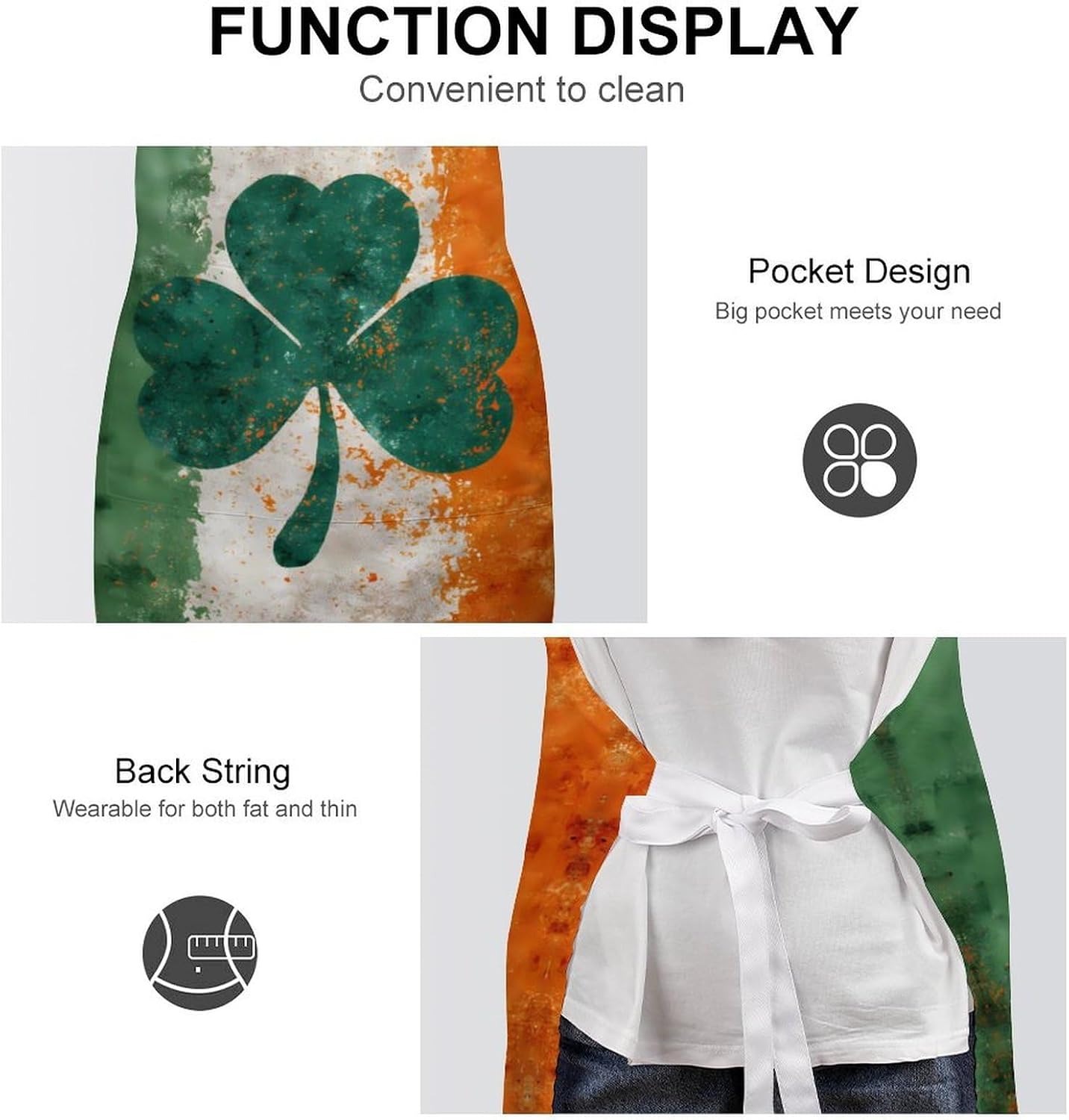 Irish Shamrock Flag Funny Apron Chef Aprons with Pockets for Gardening Cooking Kitchen