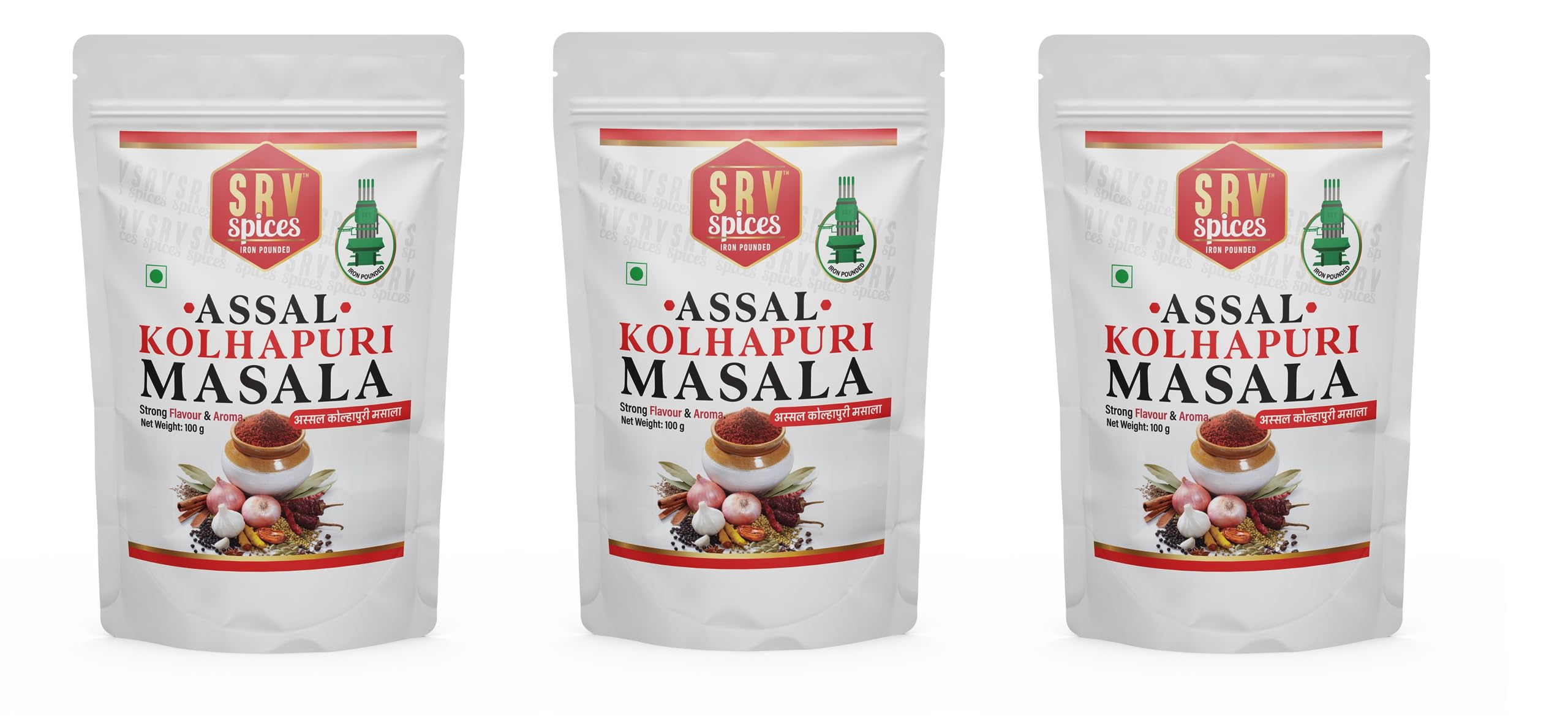 SRV Spices Iron Pounded Assal Kolhapuri Masala| Kolhapuri Kanda Lasun Masala | 57 Years of Experience 100gm Each (Pack of 3) (B0CCXZ2DZL) Amazon Price History, Amazon Price Tracker