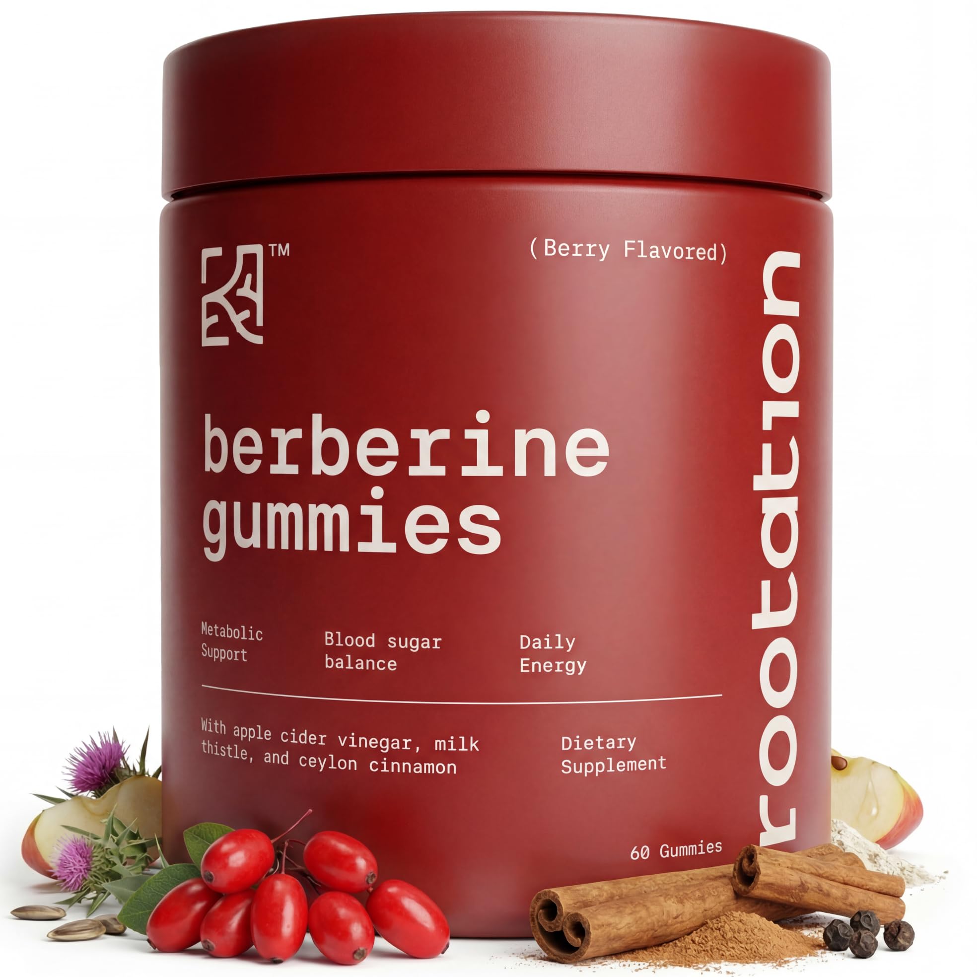 Amazon.com: Rootation Berberine HCL 500mg Gummies with Ceylon Cinnamon,  Milk Thistle, Apple Cider Vinegar & Inulin Fiber - Zero Sugar Vegan Non-GMO  Supplement - 60 Count : Health & Household