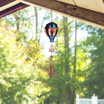 34" Long Blue and Red Air Balloon with Copper Gem Garden Decor Ideas for House Warming, Holidays and Birthdays Great Collectible Addition