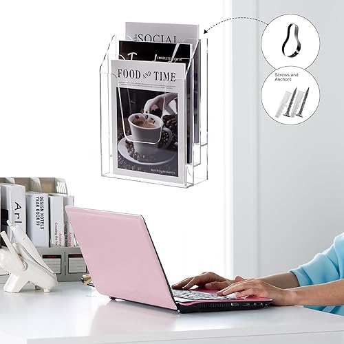 Miniatura 3 de YUXUN Organizador de archivos de acrílico transparente, organizador de escritorio vertical de 3 niveles para el hogar y la oficina, montaje en pared