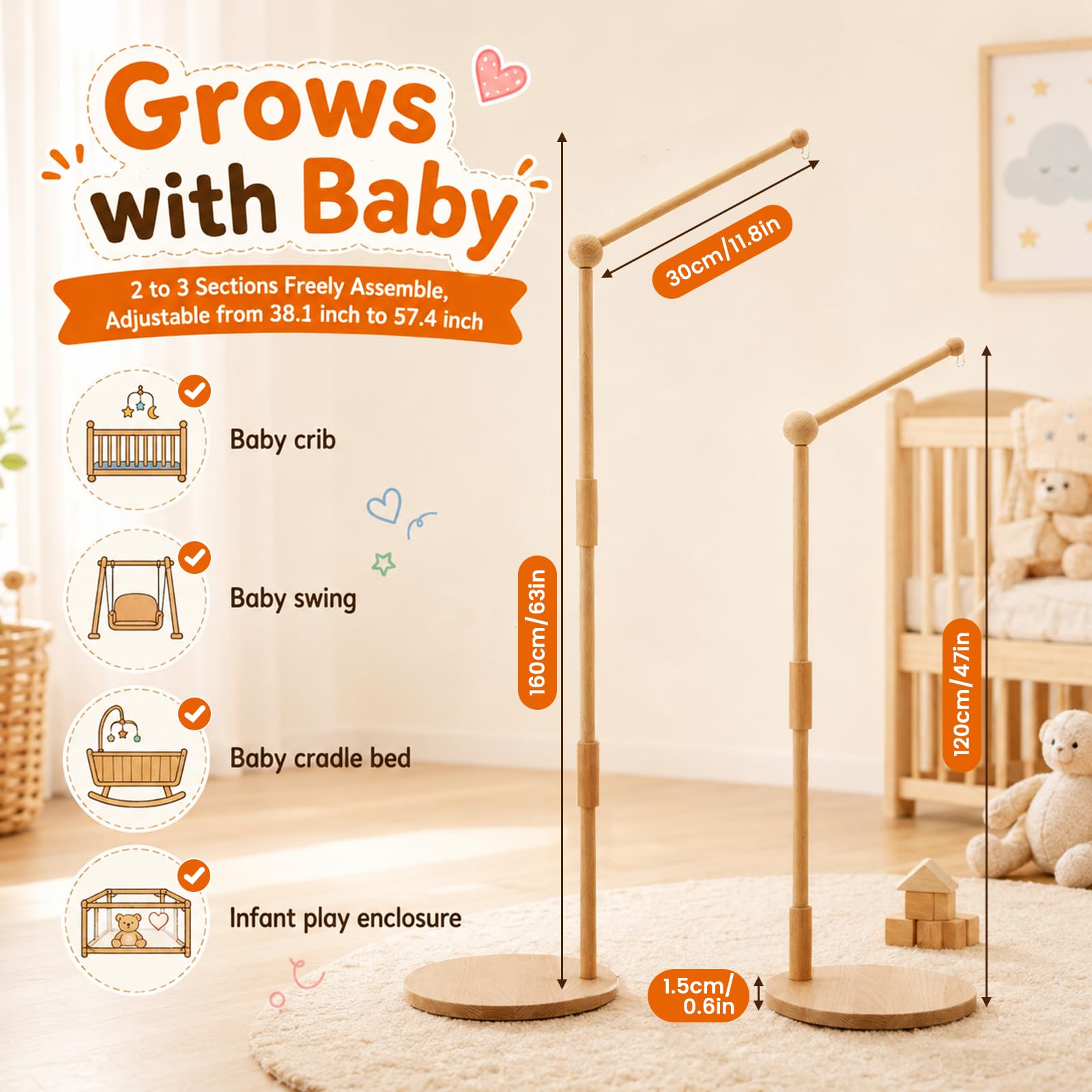 Supporto Mobile Bambino in Legno di Faggio, a Pavimento & 360° Rotante
