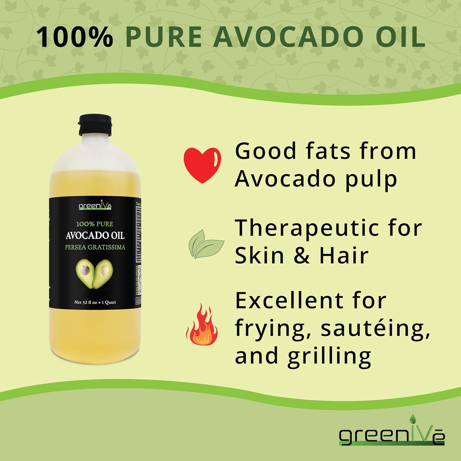 GreenIVe Avocado Oil Naturally Grown 100% Pure Natural without Additives, Clean, Cold Pressed, Non-GMO, Vegan: For Cooking, Frying, Baking and for Sauces, Dressings, Marinades, Salads (32 Ounce) - Image 7