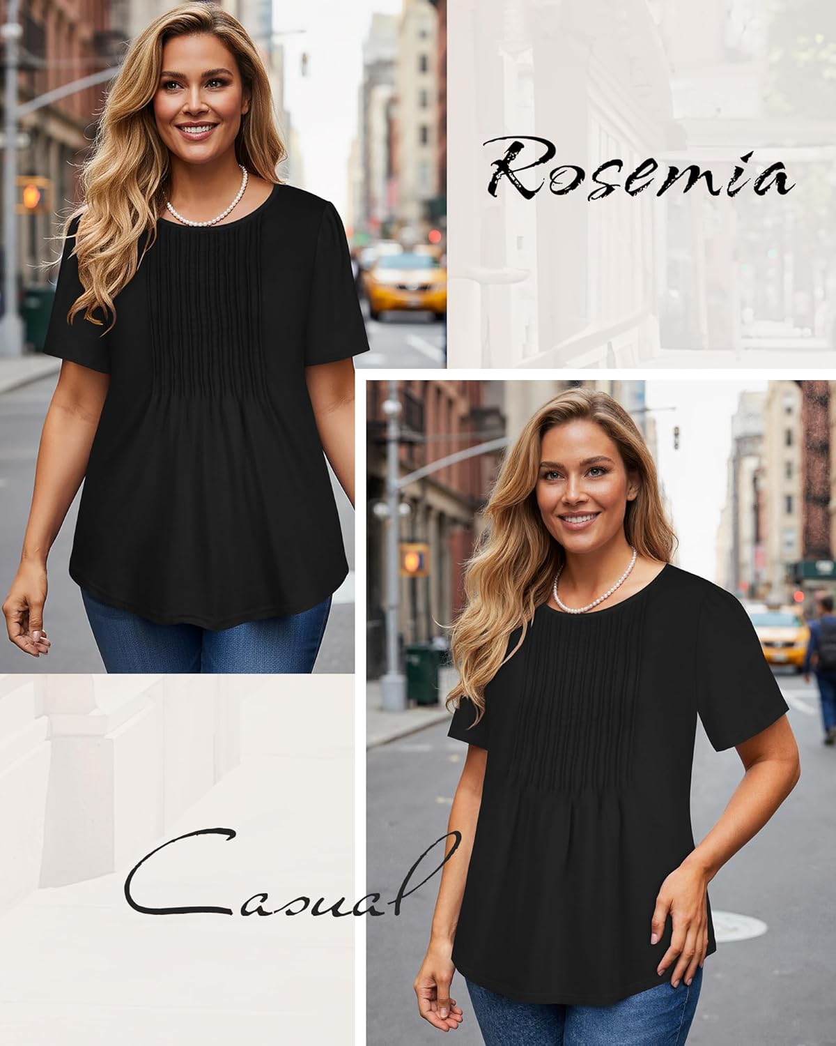 Womens T Shirts Short Sleeve Tops Dressy Casual Blouses Pleated Front Summer Outfits - Image 5