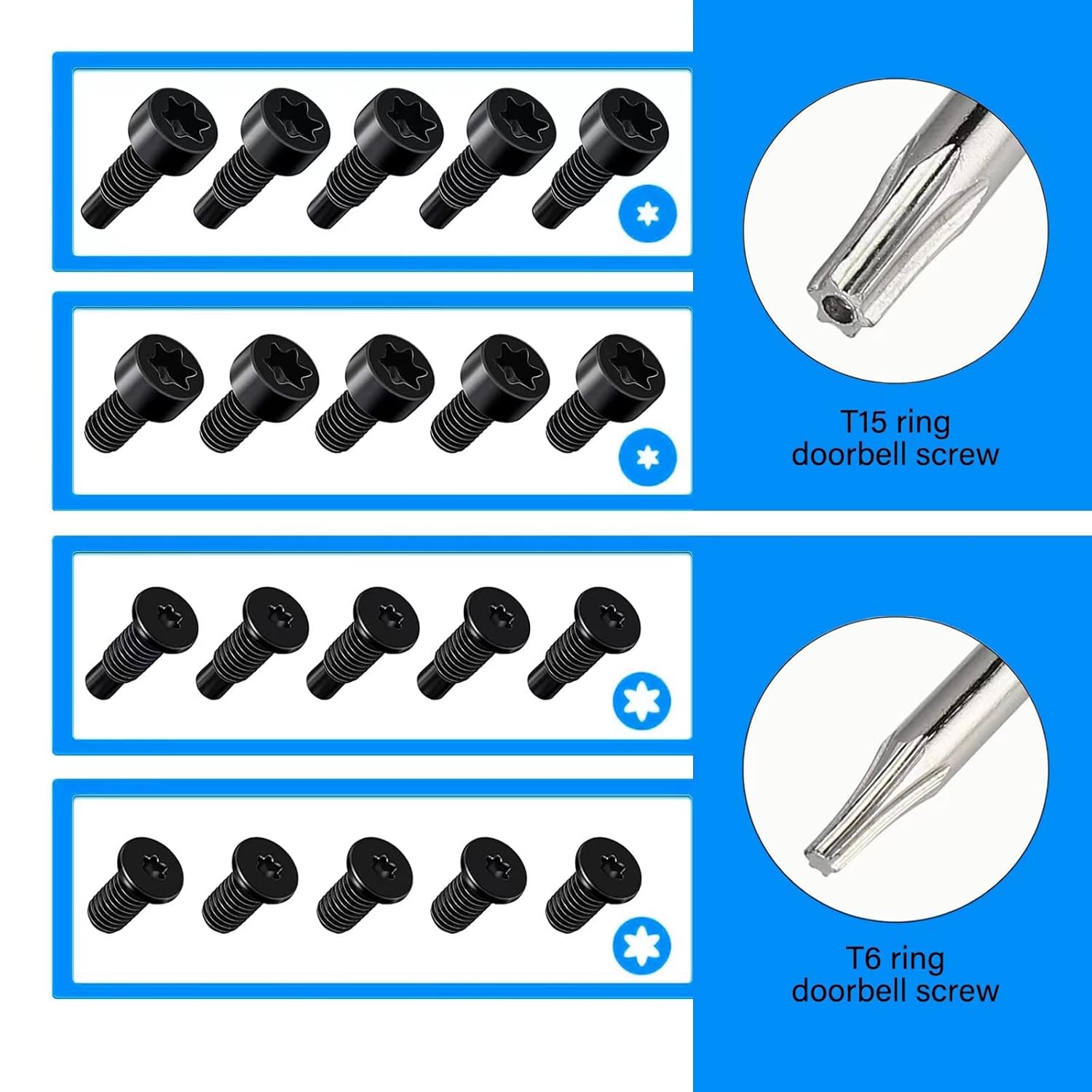 Replacement Ring Screwdriver Bit Set Blue & 20Pcs Doorbell Screws T6 T15 & Charger Charging Cable Cord for Video Doorbell, Video Doorbell 2 3 Pro Accessories & Elite Fits All Ring Video Doorbell Kit