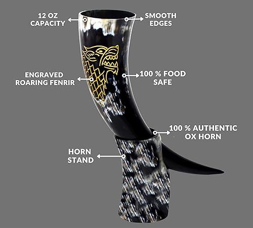 Miniatura 4 de NORSE EMPIRE Juego de cuerno vikingo genuino de 3 a 12 onzas, cuerno clásico único y 100% auténtico, hecho a mano, seguro para alimentos, brillo