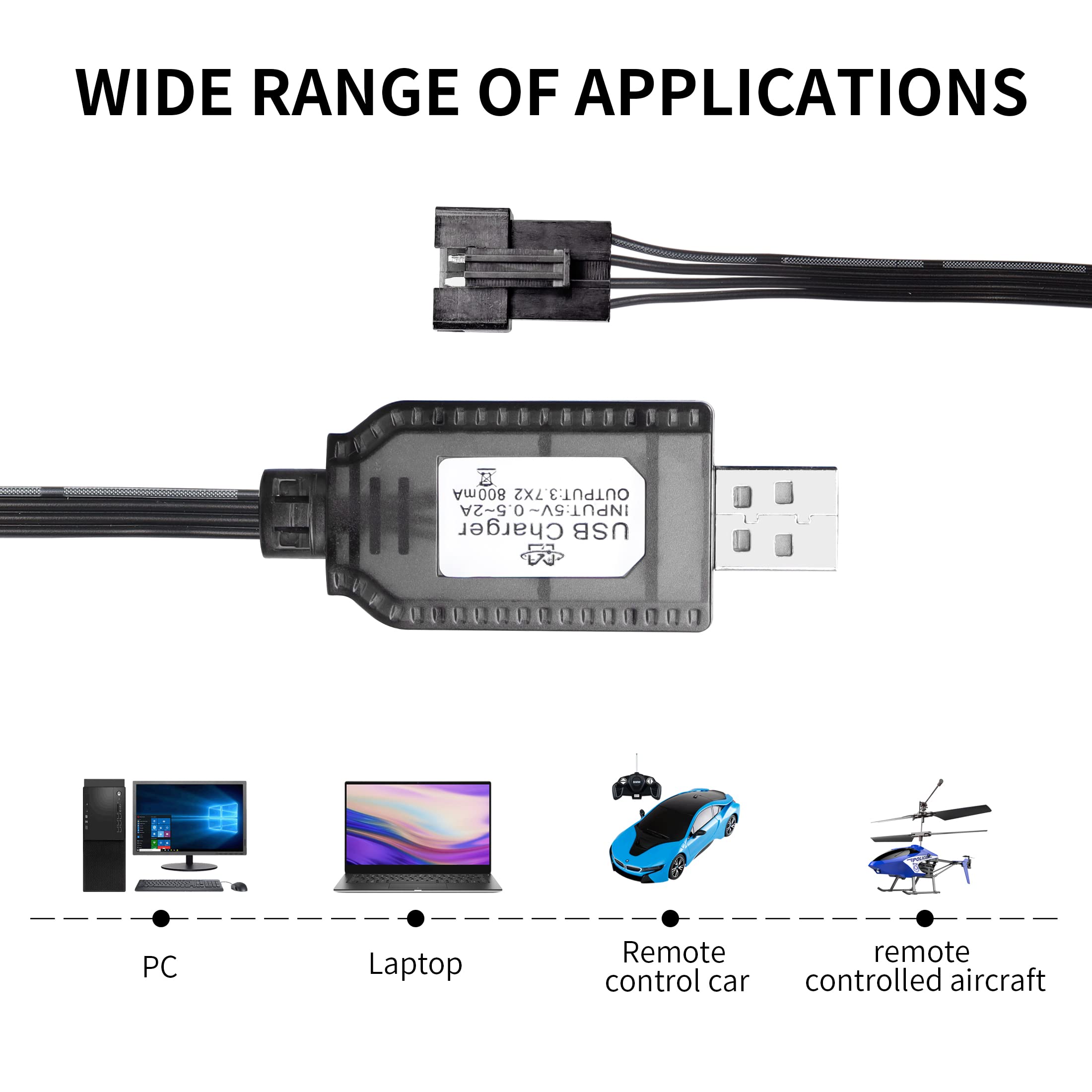YACSEJAO Câble De Charge USB Pour Batterie LiPo 7,4 V – Connecteur SM-3P – 800 MA – Protection Surcharge – Pour RC Voiture/Bateau