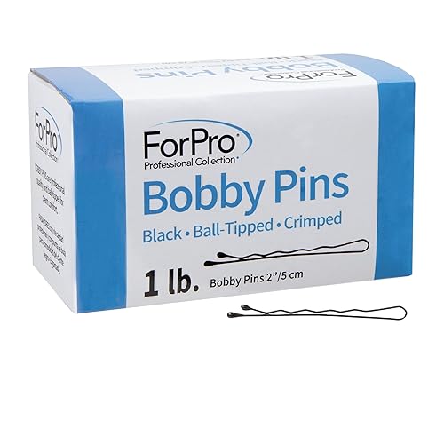 ForPro Professional Collection Bobby Pins (400 unidades aproximadamente), negro, 2 pulgadas de largo, con punta de bola, rizado, antideslizante, no