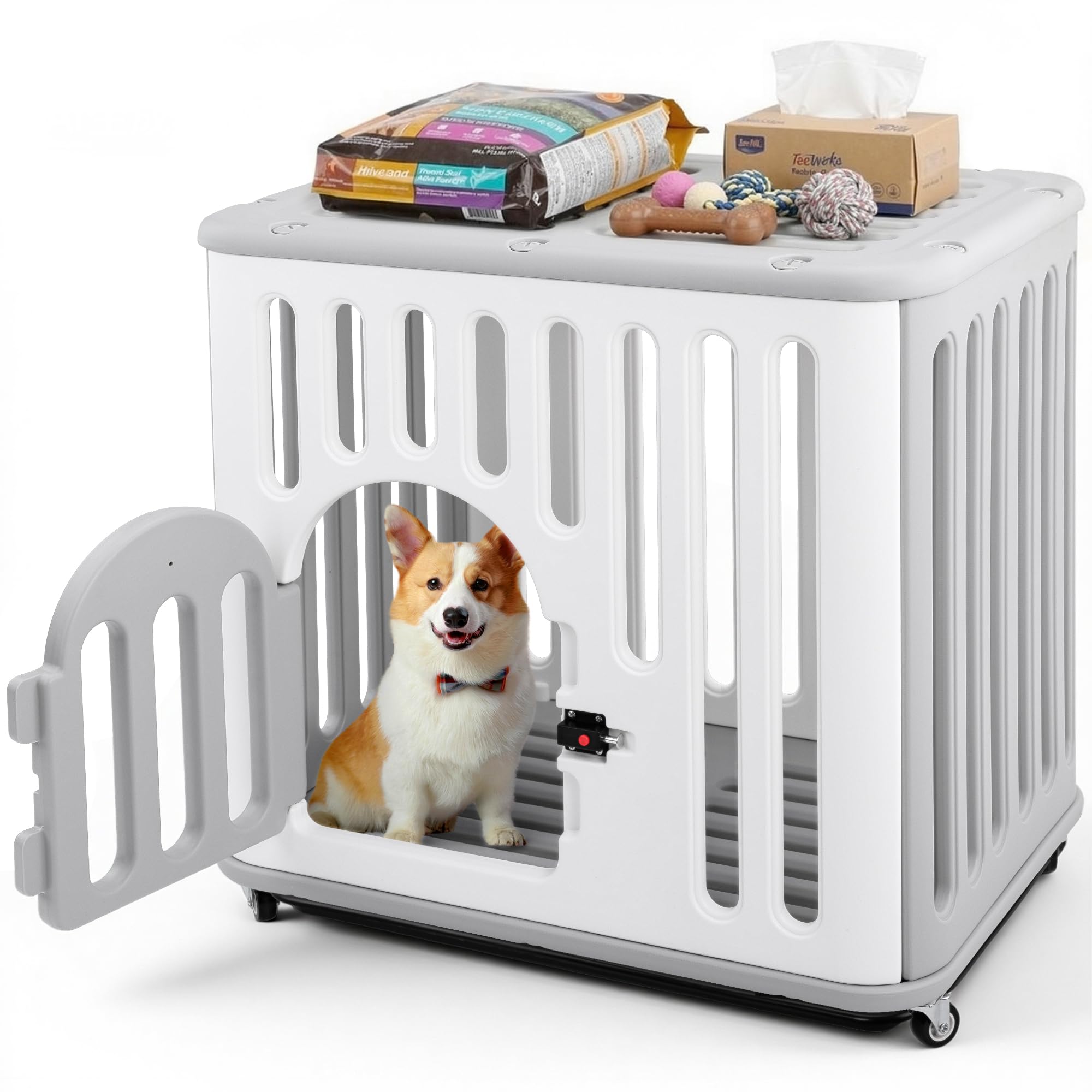MAZOT 樹脂製ペットケージ 犬用 サークル キャスター付き ホワイト グレー MAZOT 樹脂製ペットケージ 犬用 サークル キャスター付き ホワイト