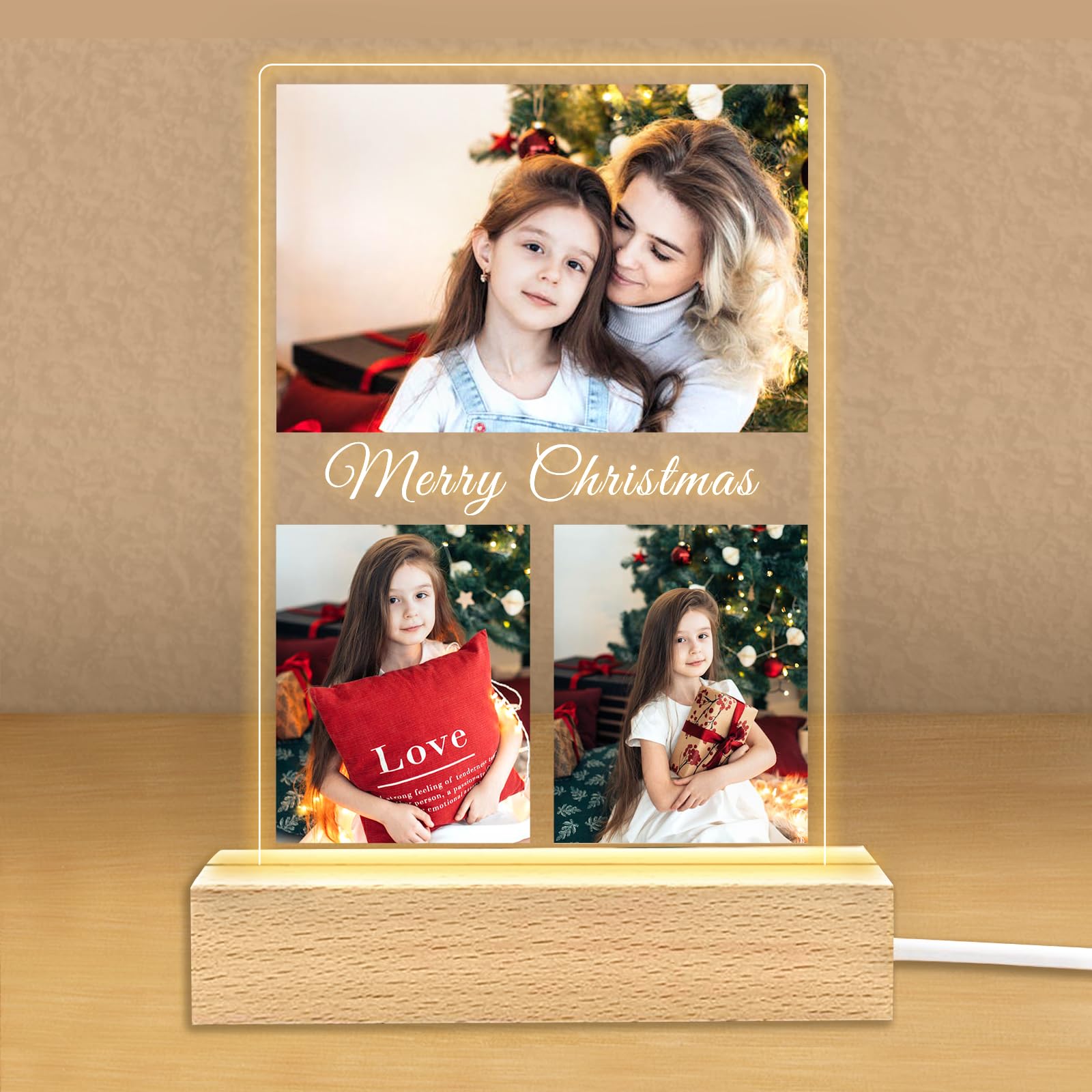 Personalized Photo Gifts for Boyfriend Girlfriend Women Couple,Custom Picture Frames Acrylic Plaque Night Light for Best Friend Birthday Gifts,Customizable Gifts for Christmas Day