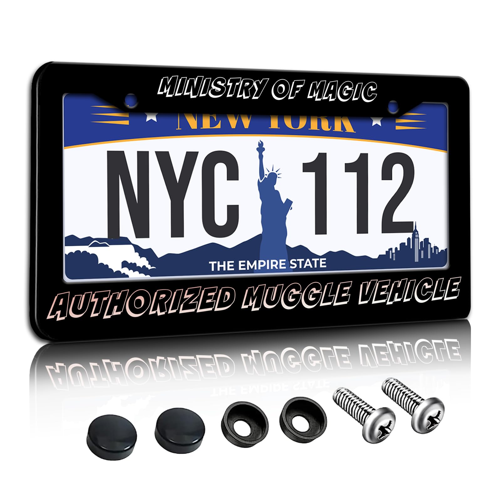 License Plate Frame Ministry of Magic Authorized Muggle Vehicle License Plate Frame Rust-Proof Waterproof Stainless Steel with Screws for Men Women 12.2 x 6 Inches