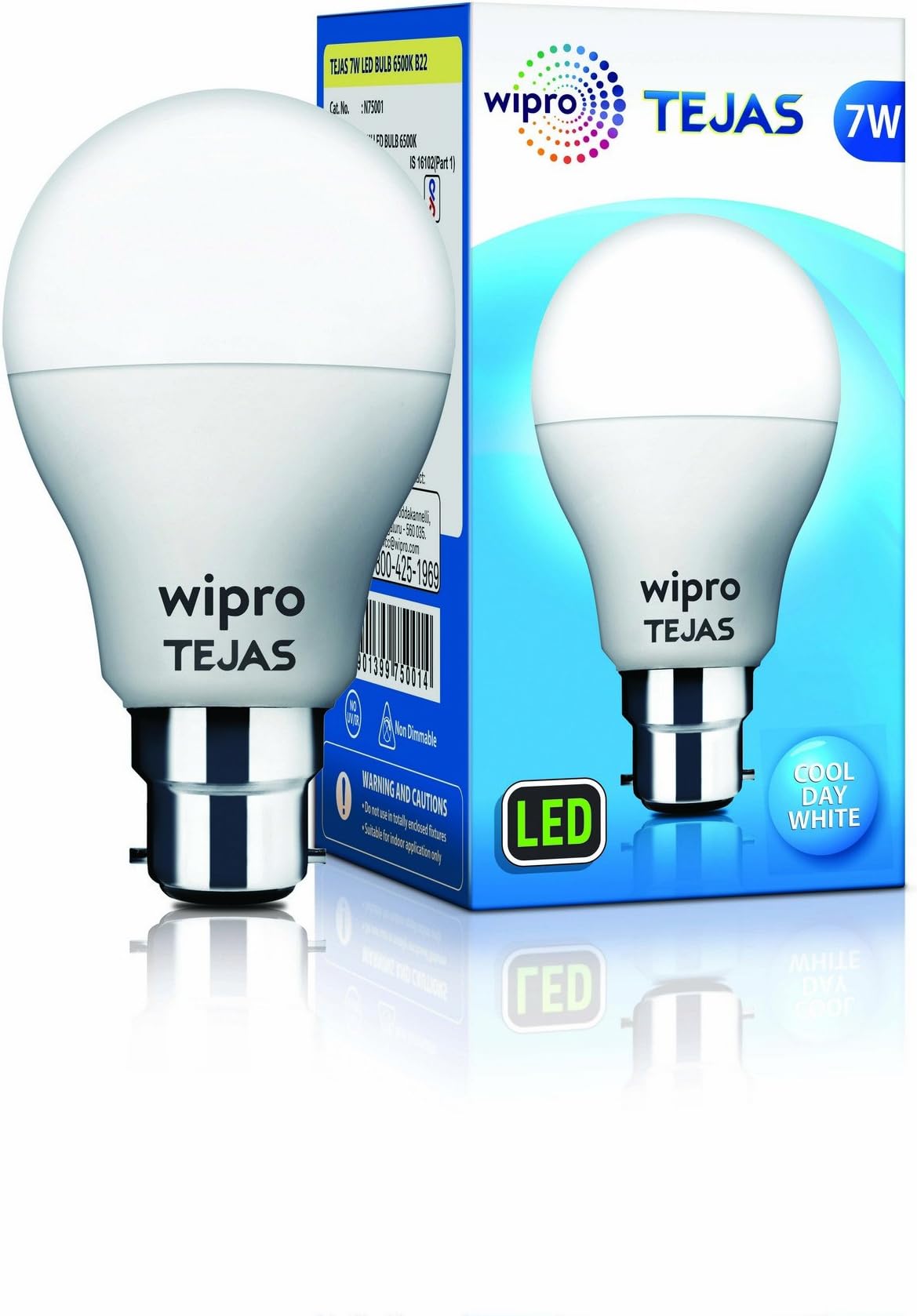 Wipro Tejas Base B22 7-Watt LED Bulb (Cool Day Light)