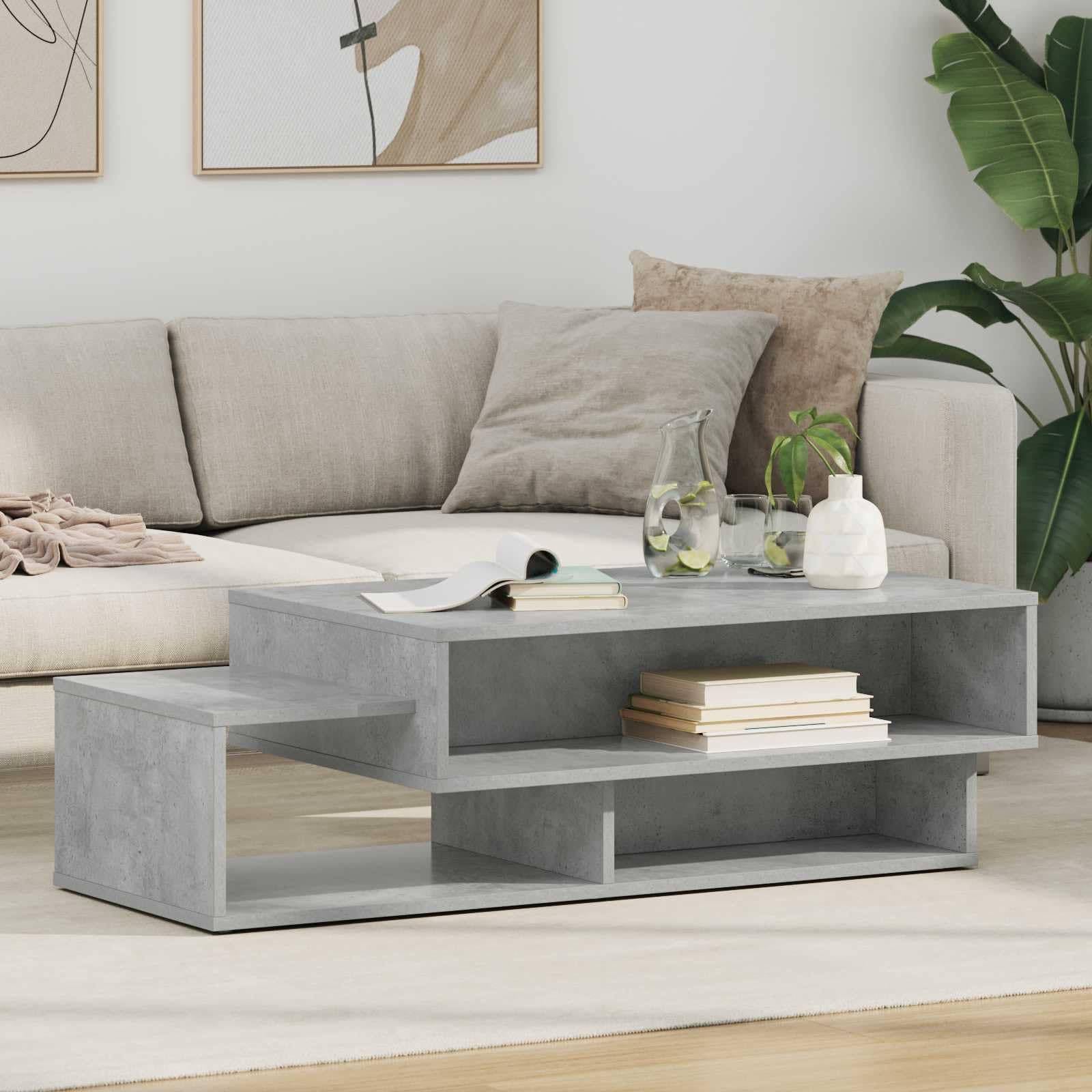 Table Basse Gris béton avec Étagères de Rangement pour un Salon Toujours Net