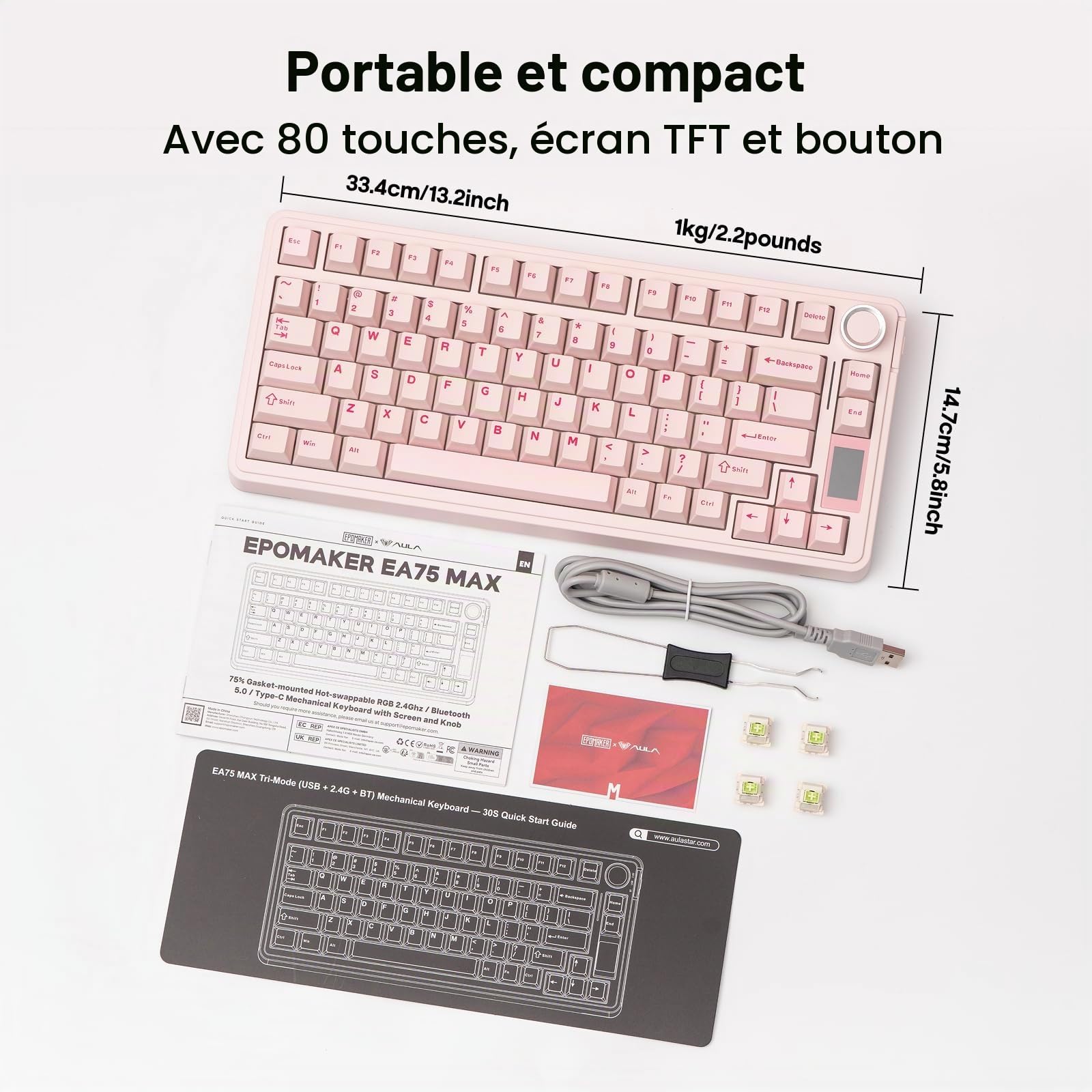 EPOMAKER X Aula EA75 Max Clavier Gaming sans Fil avec Écran & Molette