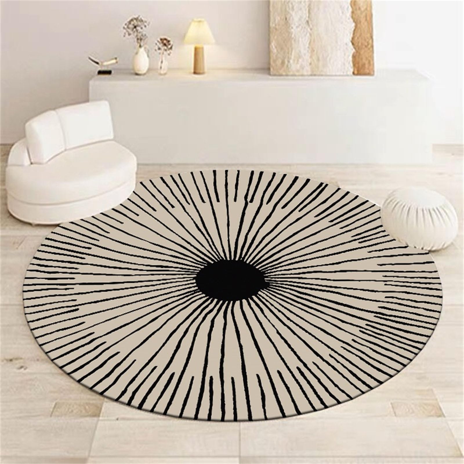 Hearda Alfombra Redonda, Estampado Estilo WABI-Sabi Terciopelo de Cristal Alfombras Redondas Lavable, Lavable Antideslizante Alfombra Salon Redondas para Cocina Habitacion (Anillos anuales,120cm)