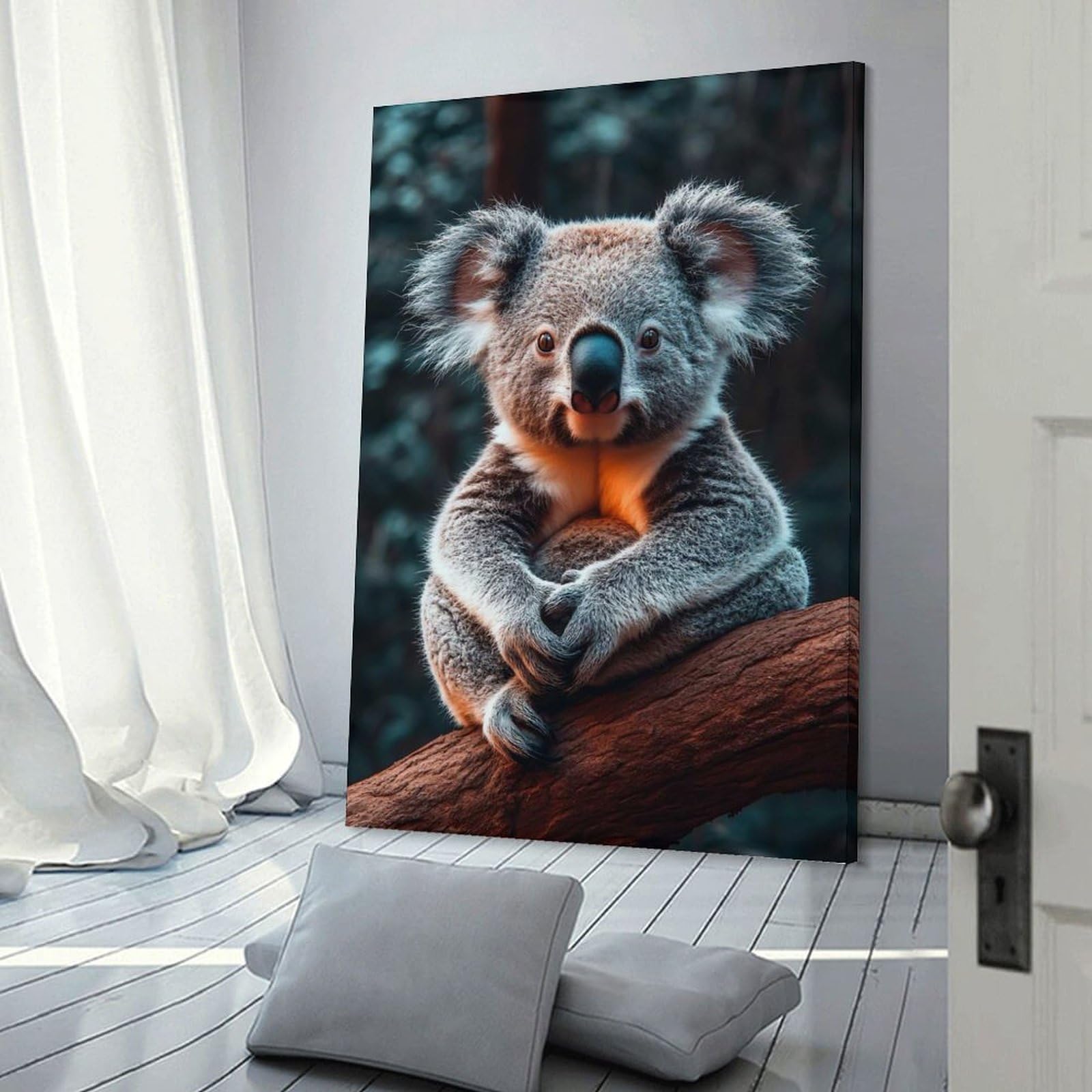 Junmoney Hanging Wall Art Cute Koala Portrait on Branch, 12x18inch(30x45cm), for Work Areas, Reading Rooms Or Studios, Wall Art That Adds Style to Work Areas