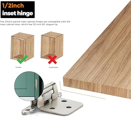 Miniatura 6 de Ravinte Paquete de 50 25 pares de bisagras de puerta de gabinete de 12 pulgada superpuestas de níquel satinado semiocultas de montaje facial con