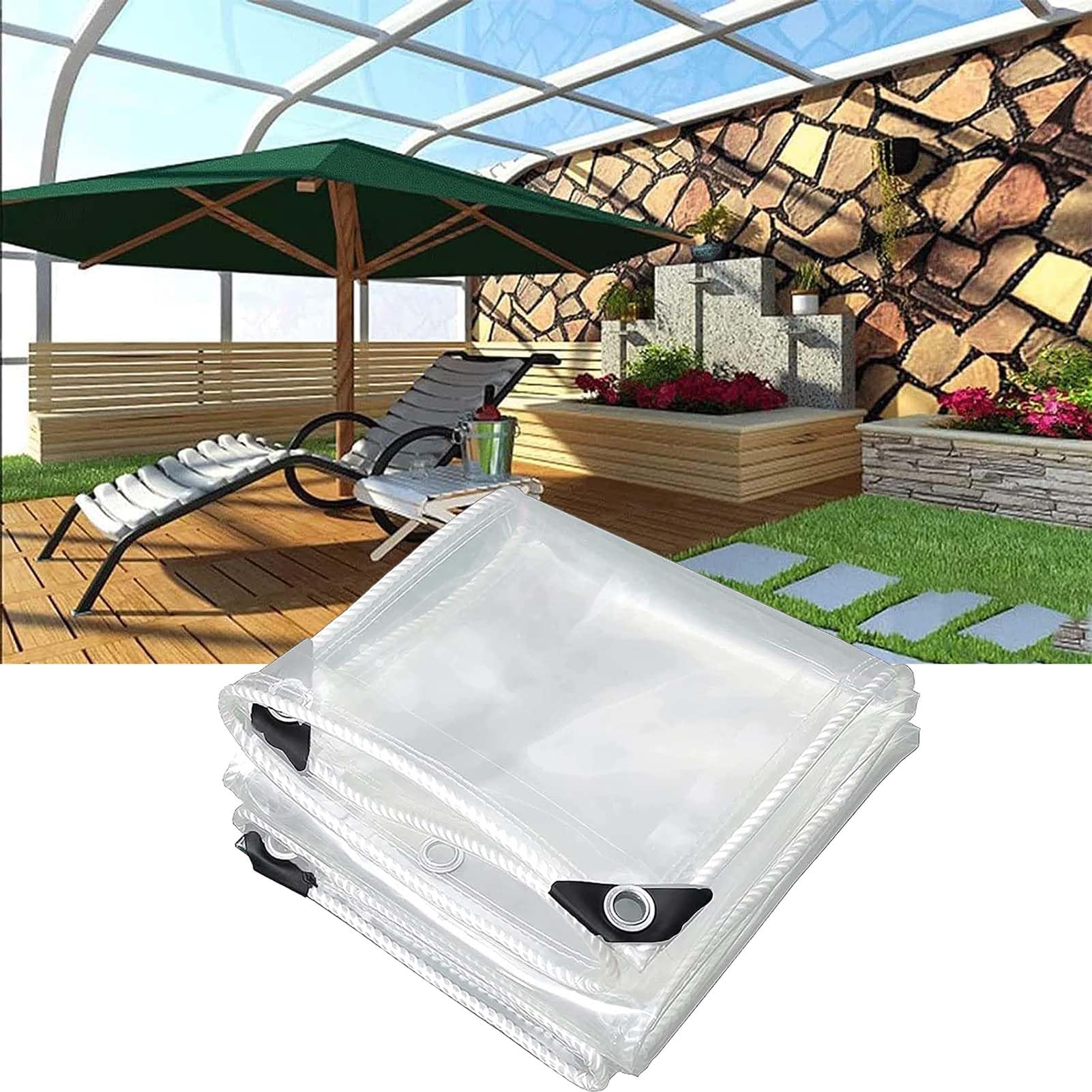 Telone Impermeabile Trasparente 2.6x4m Telo Antipioggia Pieghevole in PVC per Esterni Giardini Serre e Piante Resistente e Antistrappo Corda Inclusa.