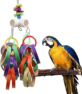 Bird Chew Toys, Parrot Chewing Colorful Cardboard Bagels Toys, Bird Paper Foraging Toys, Bird Cage Accessories, Suitable for Bird Parrot Parakeets Cockatiels Lovebirds Conures 11.2 x 5.1 Inches