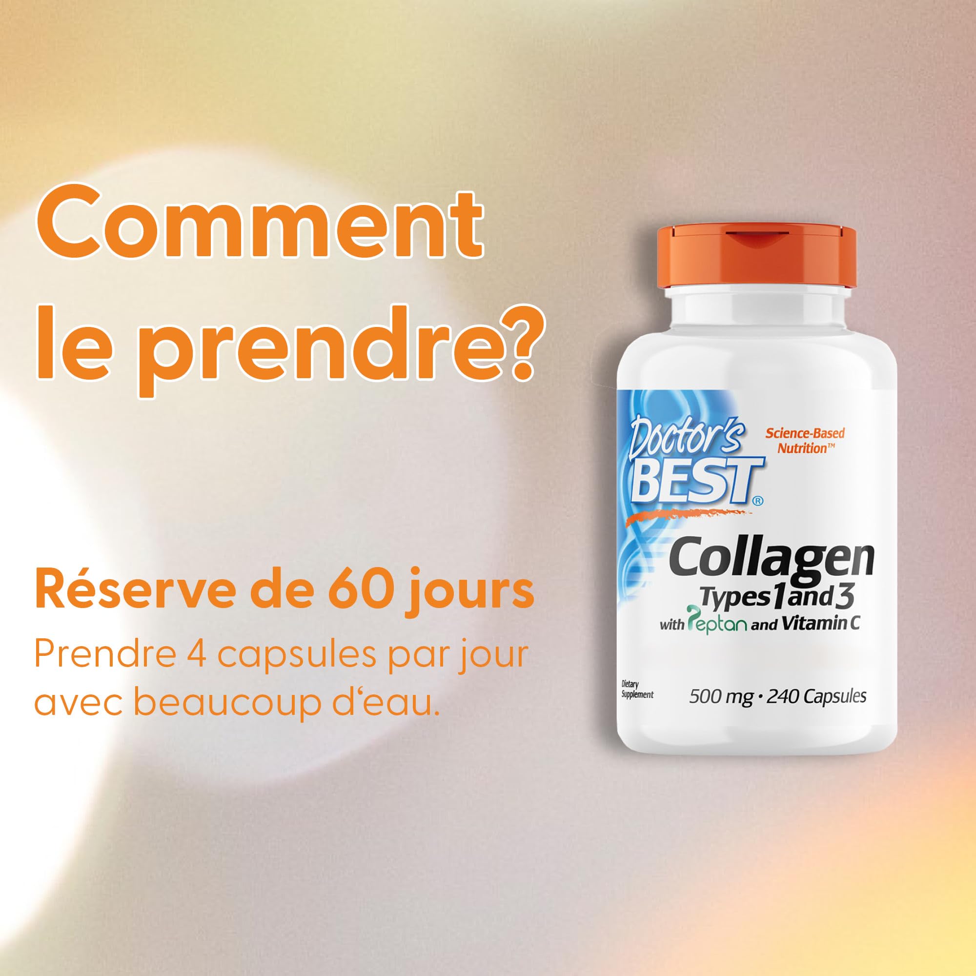 Doctor's Best, Collagen Types 1 and 3 with Vitamin C, 240 Capsules, Haute Dosé, Sans Gluten, Sans Soja, Sans OGM