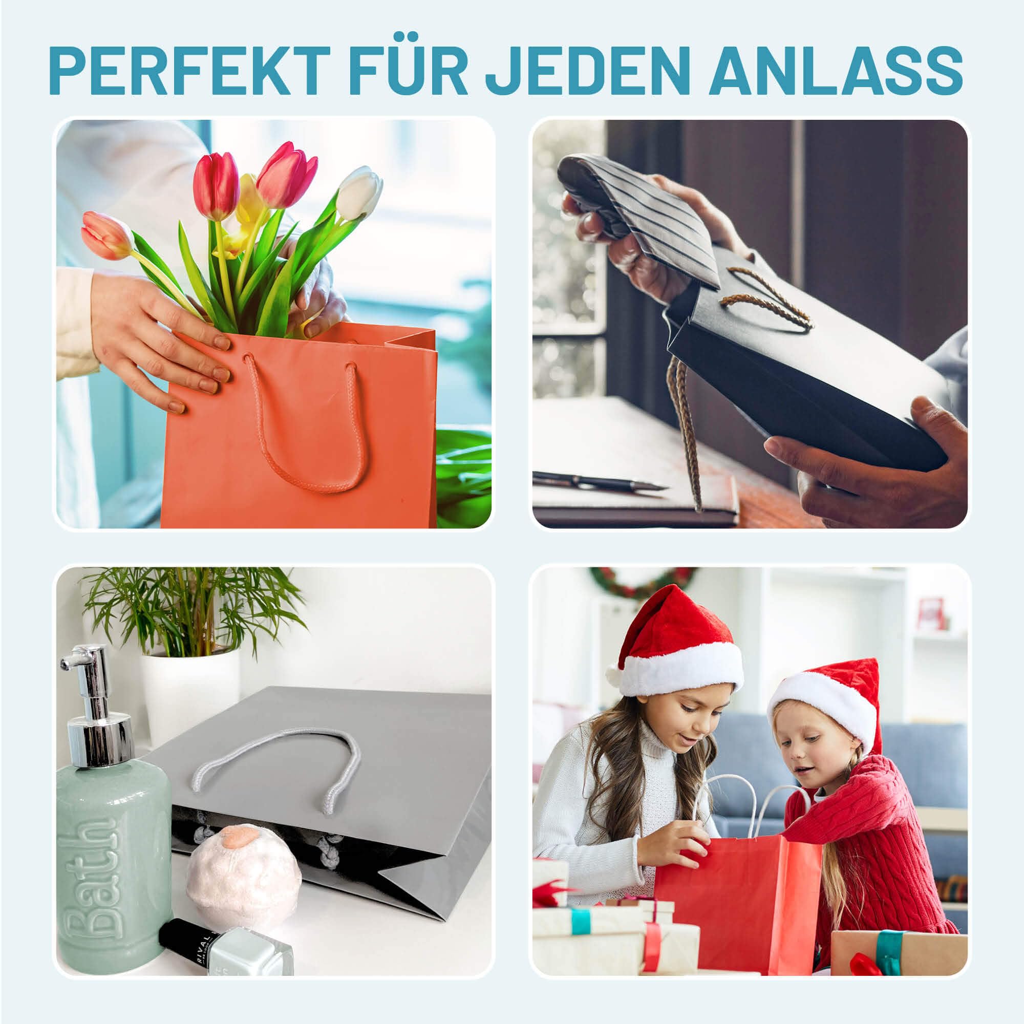 Geschenk-Tüten 50 Stück | Glänzende Papier-Tüten mit Henkel | Geschenk-Tüte 48x15x40 cm | Papier-Tüte ideal für Geburtstag, Weihnachten, Einzug & Mitbringsel | Weiß
