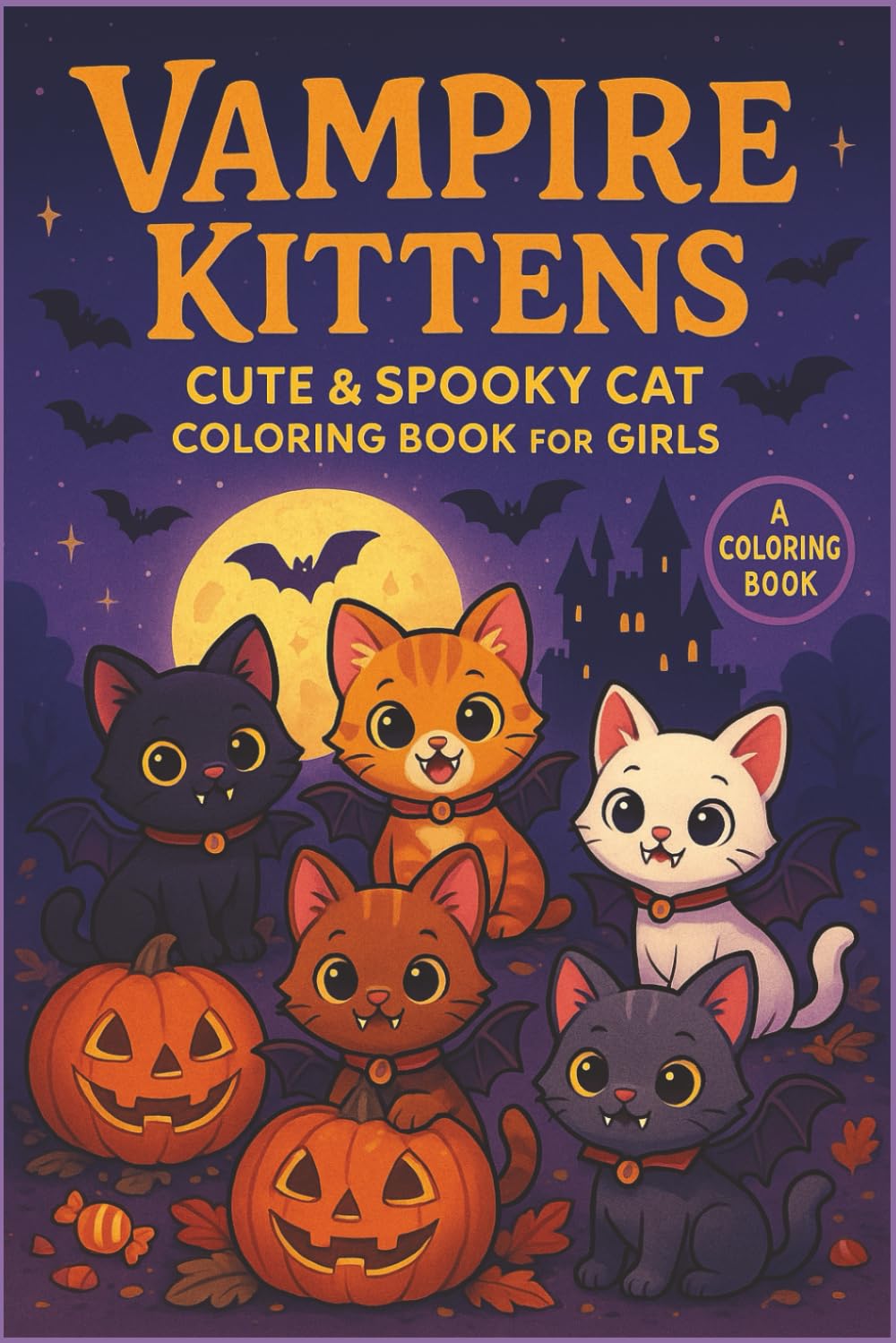 Vampire Kittens Cute & Spooky Cat Coloring Book for Girls: Adorable Vampire Cats, Spooky Kittens, and Halloween Fun — A Creepy-Cute Coloring Adventure for Girls