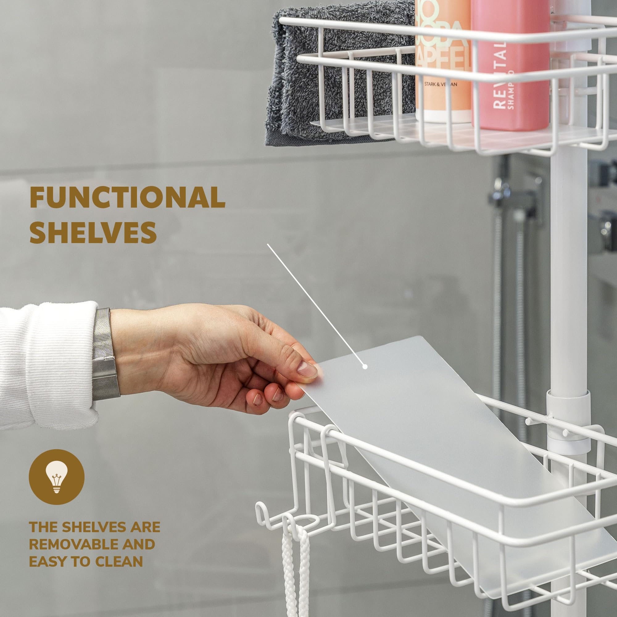 DUFU Adjustable Bathroom Corner Shelves, Telescopic Shower Caddy With 4