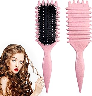 Curly Hair Brush,Curl Defining Brush Boar Bristle Hair Brush for Combing and Shaping,Reduce Pulling and Curl Separation For Defined Curls(pink)